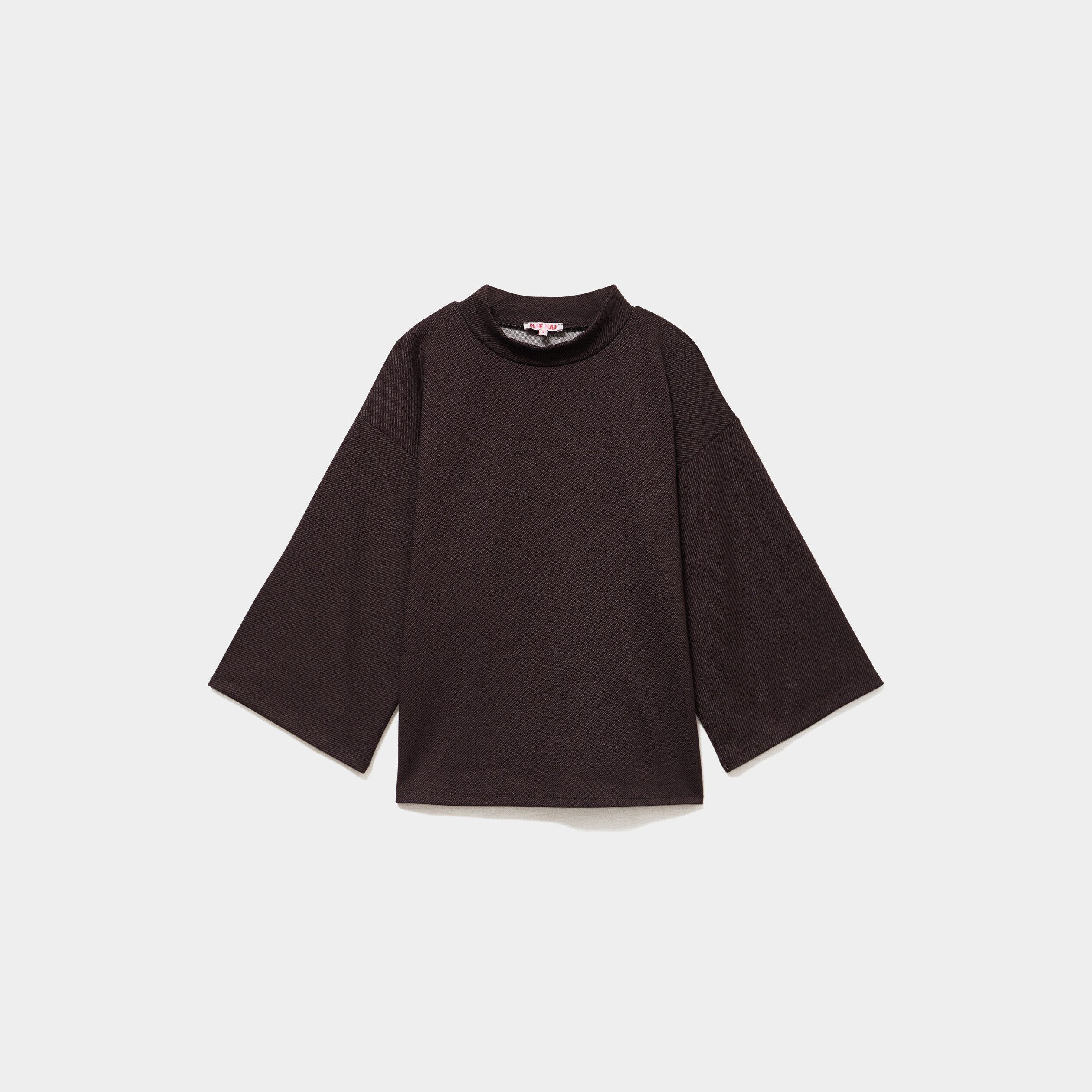 Top oversize col montant manches 3/4 marron fonc&eacute; femme