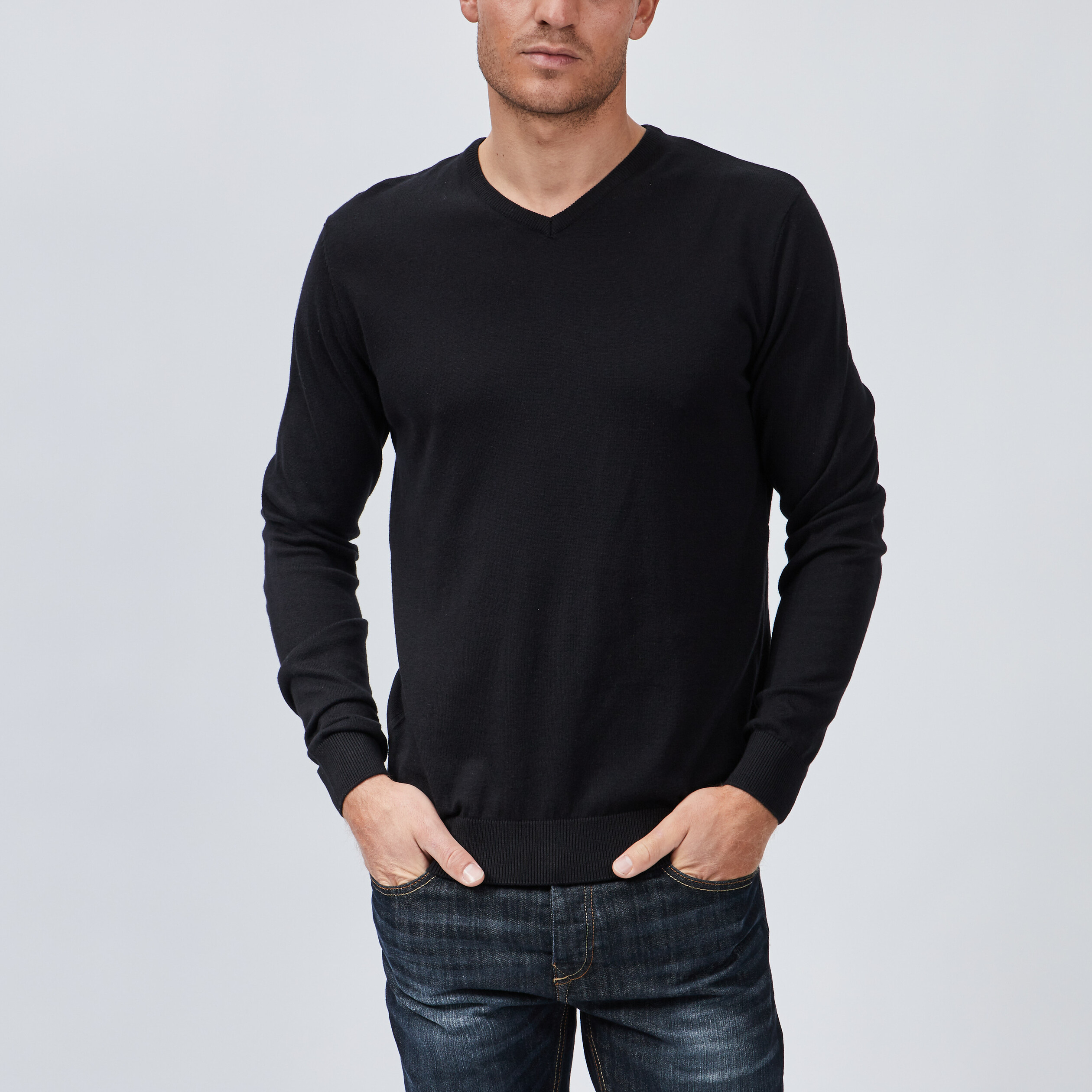 Pull noir tricot à col V Homme