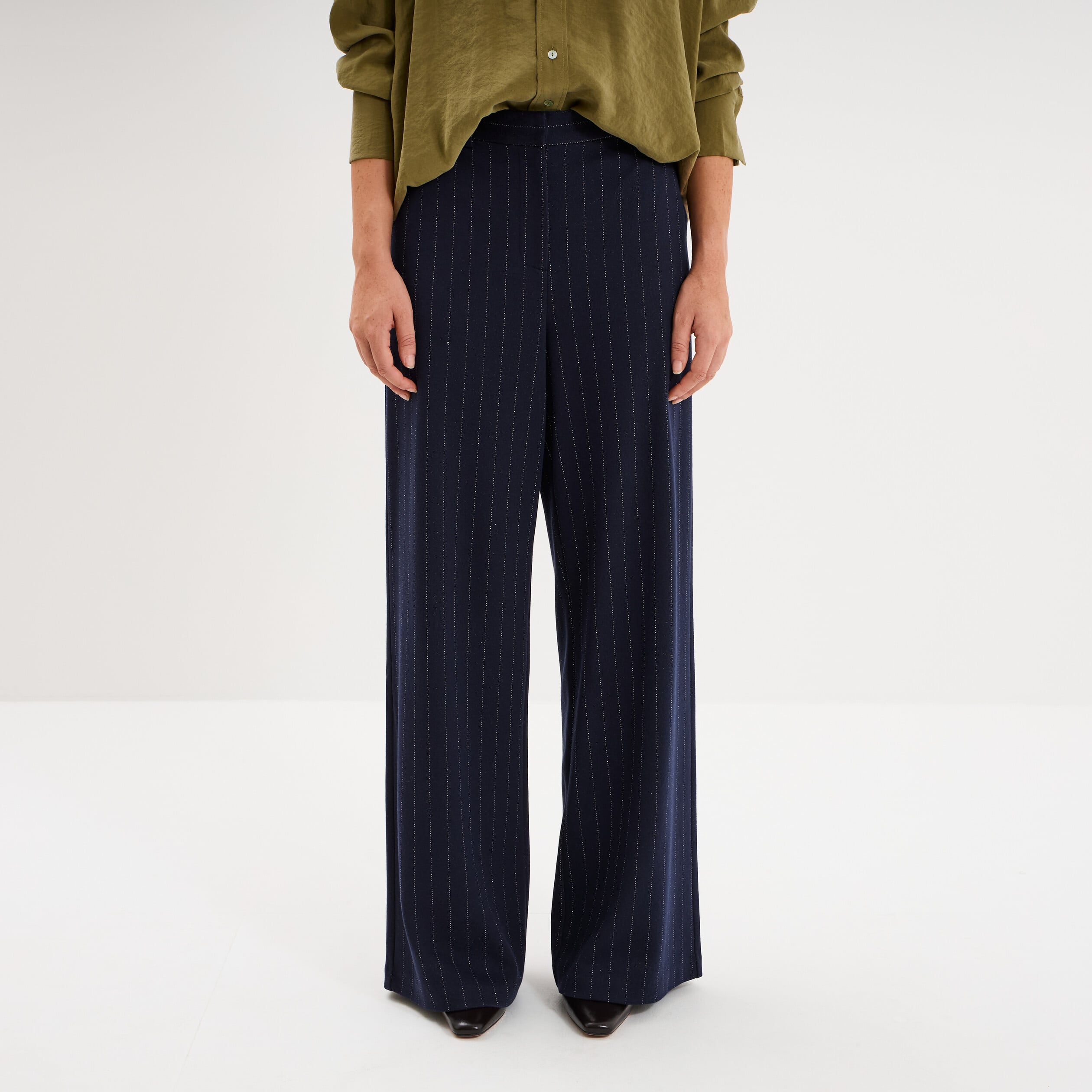 Pantalon large taille haute milano bleu marine femme