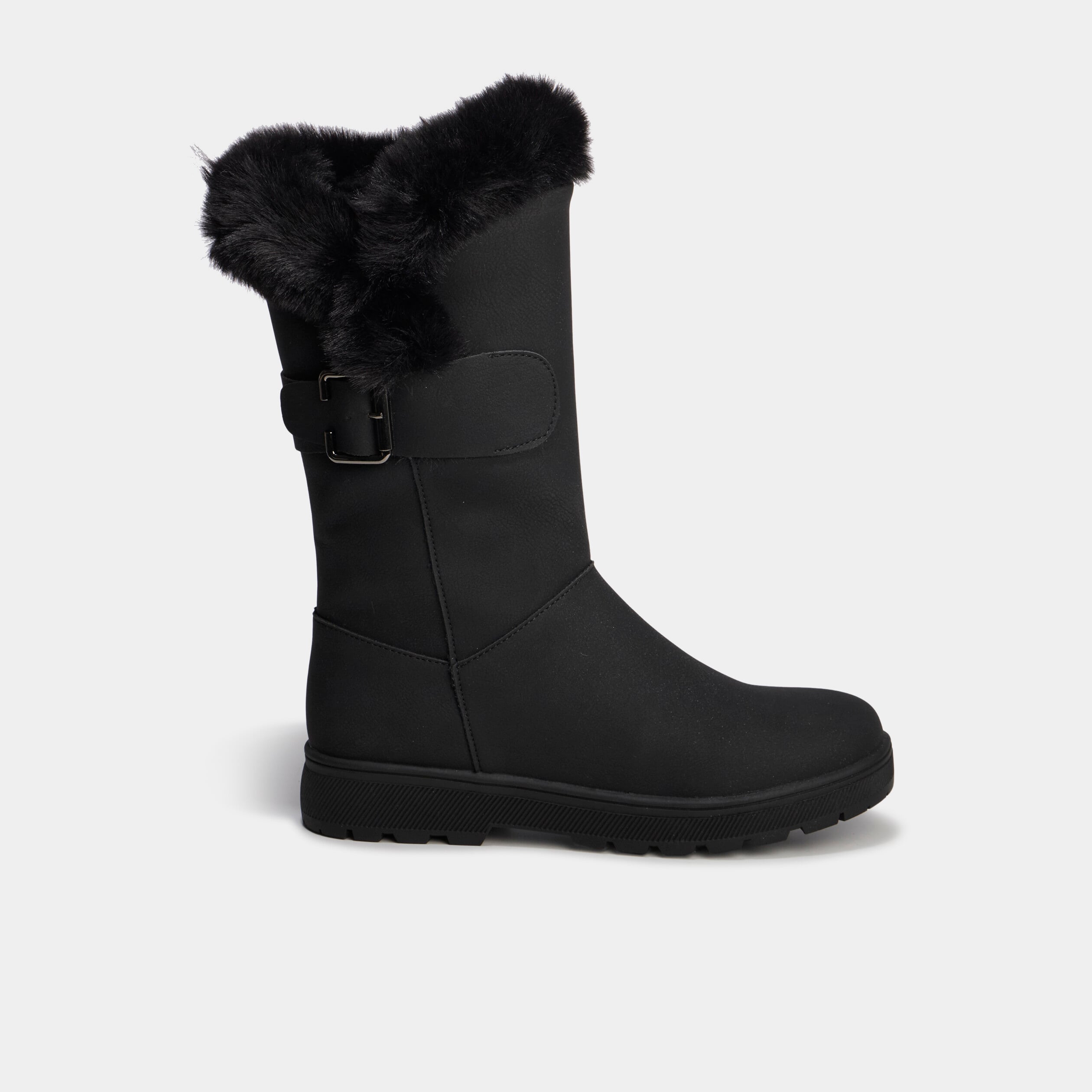 Bottes plates fourr&eacute;es avec boucles noir femme