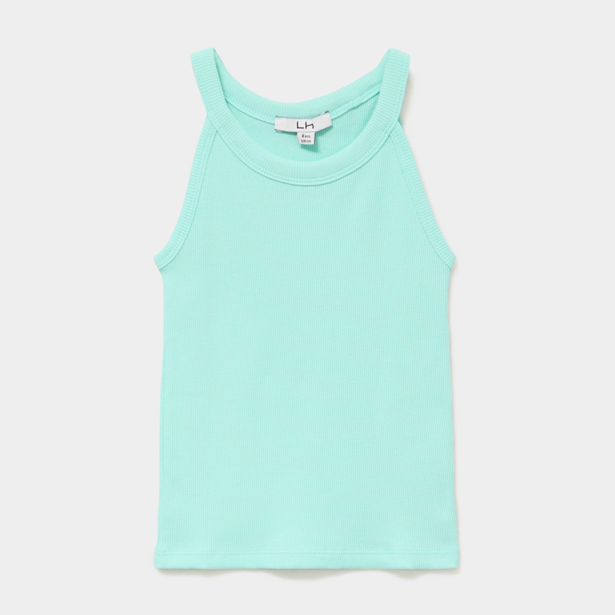 D&eacute;bardeur c&ocirc;tel&eacute; col rond coton vert clair fille