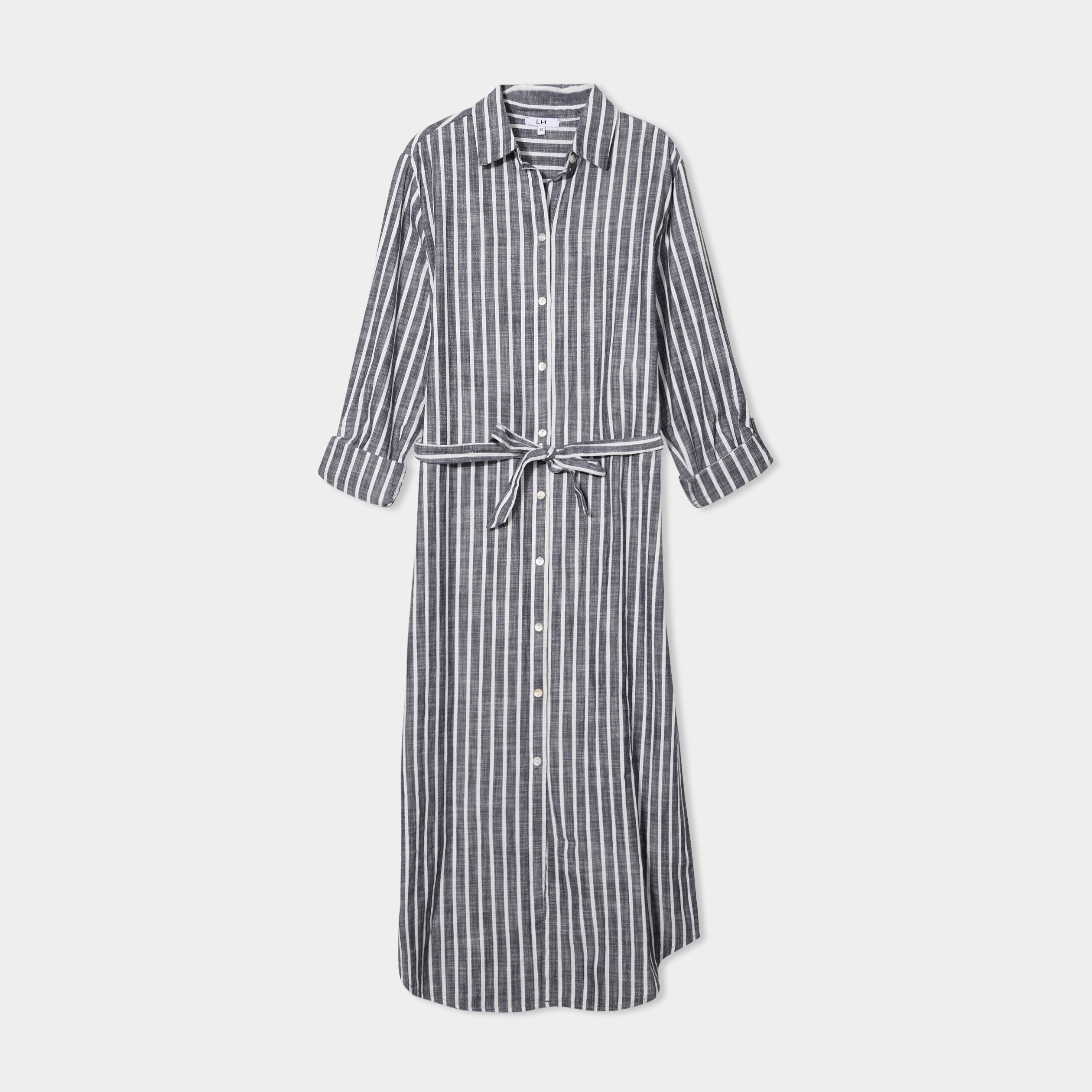 robe chemise midi ceinturee coton bleu marine femme Robe chemise midi ceinturée coton bleu marine femme