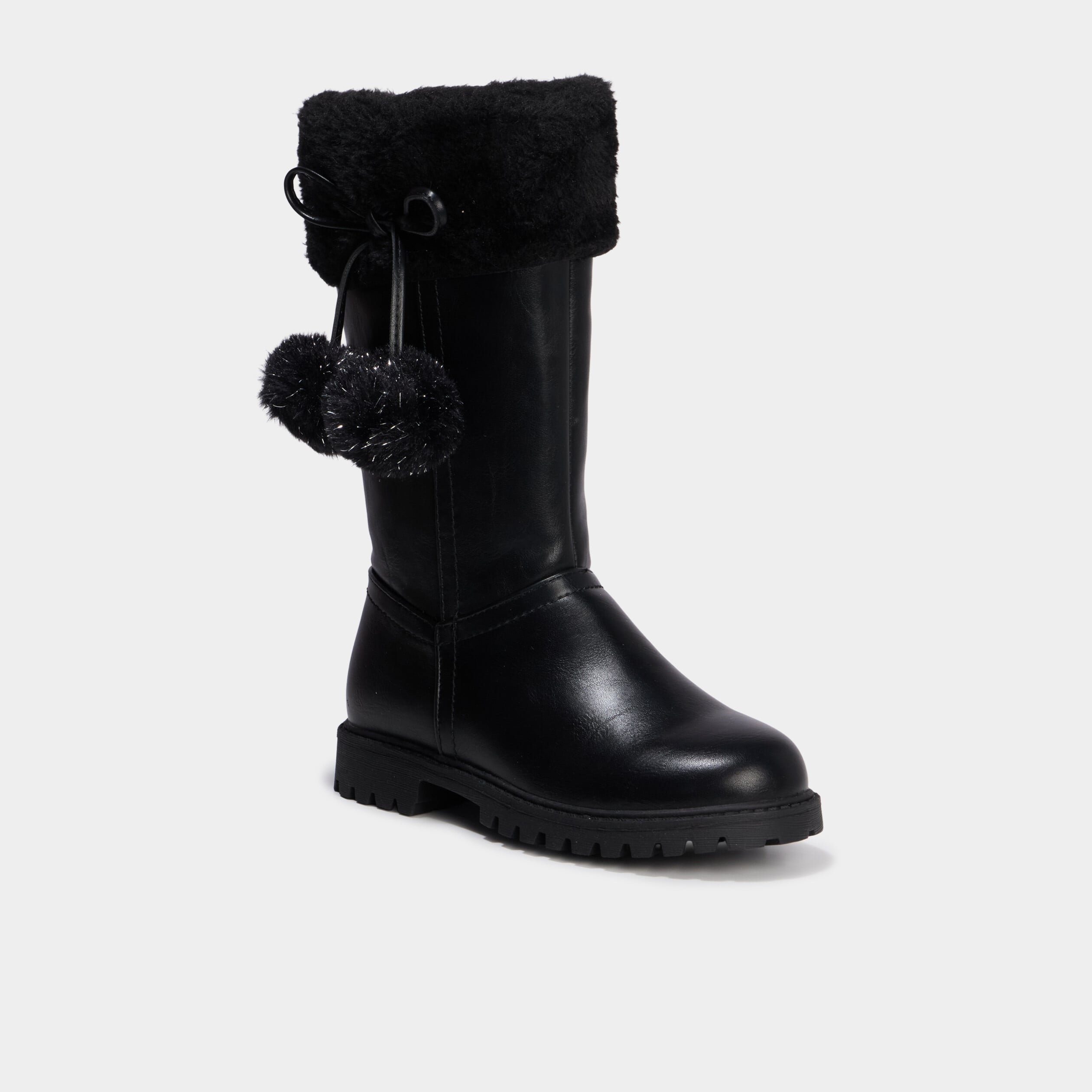 Bottes fourr&eacute;es &agrave; pompons noir fille
