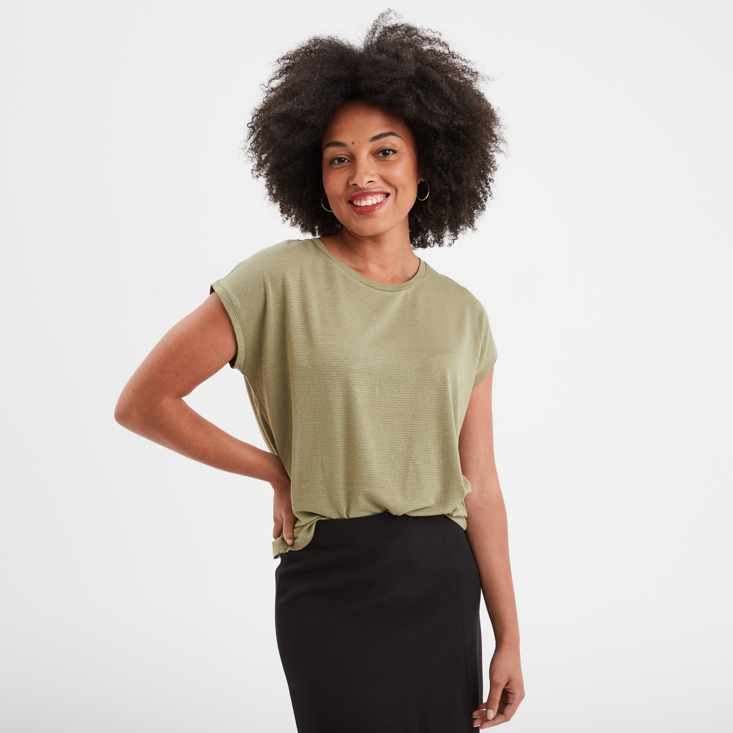 t shirt col rond manches courtes liberto vert kaki femme T-shirt col rond manches courtes Liberto vert kaki femme