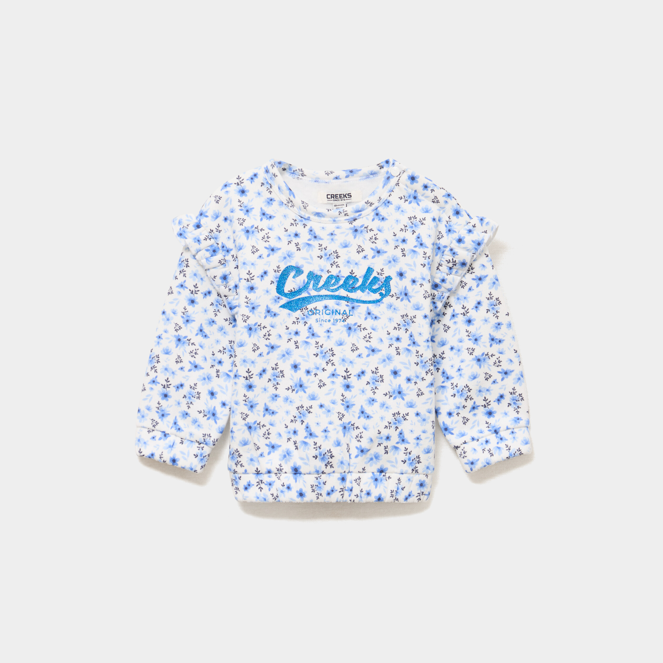 Sweat col rond molletonn&eacute; avec volants ecru b&eacute;b&eacute; fille