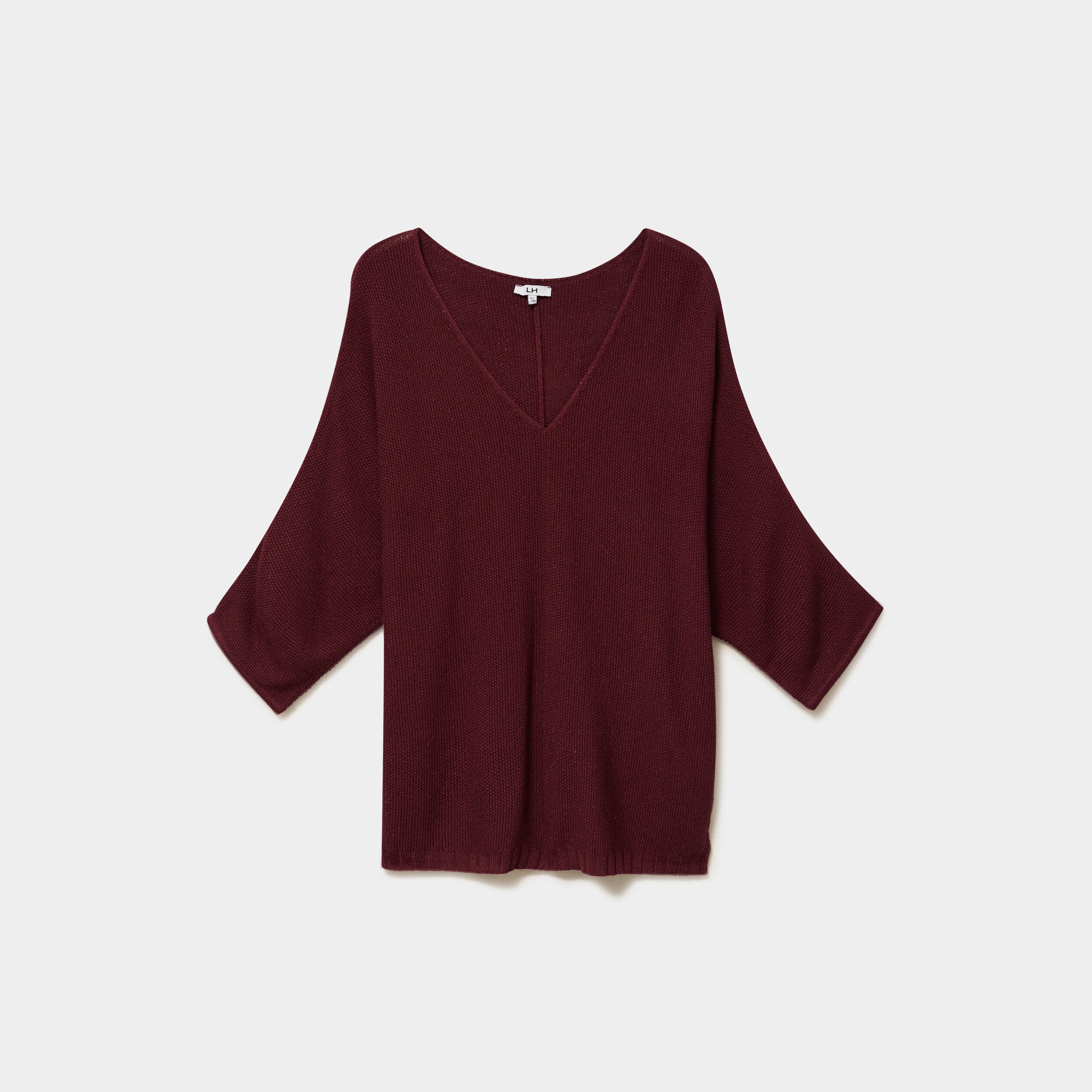 Pull manches 3/4 col en V violet fonc&eacute; femme grande taille