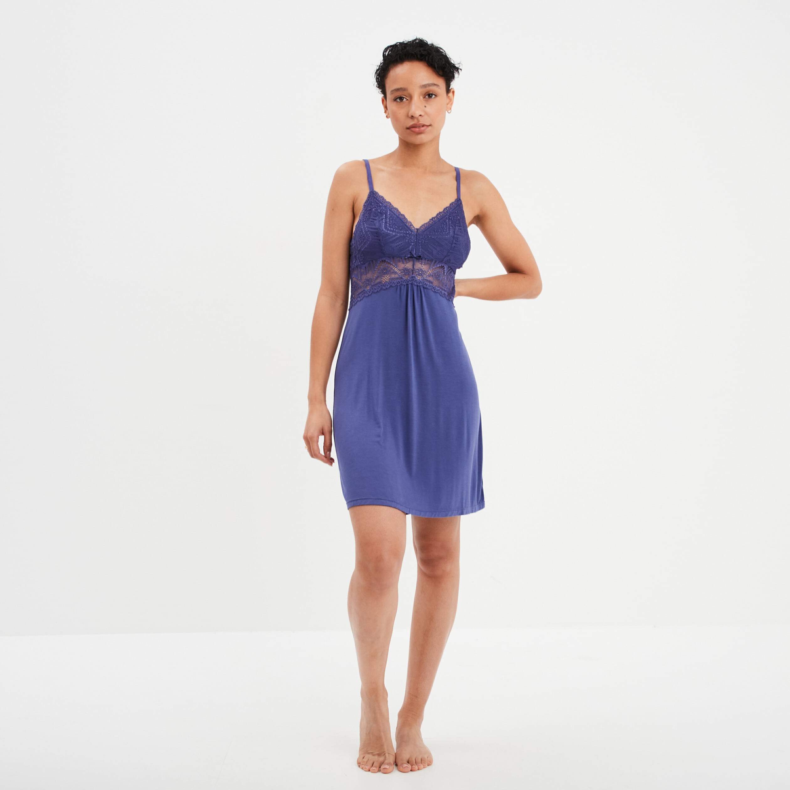Combinette avec dentelle bleu marine femme