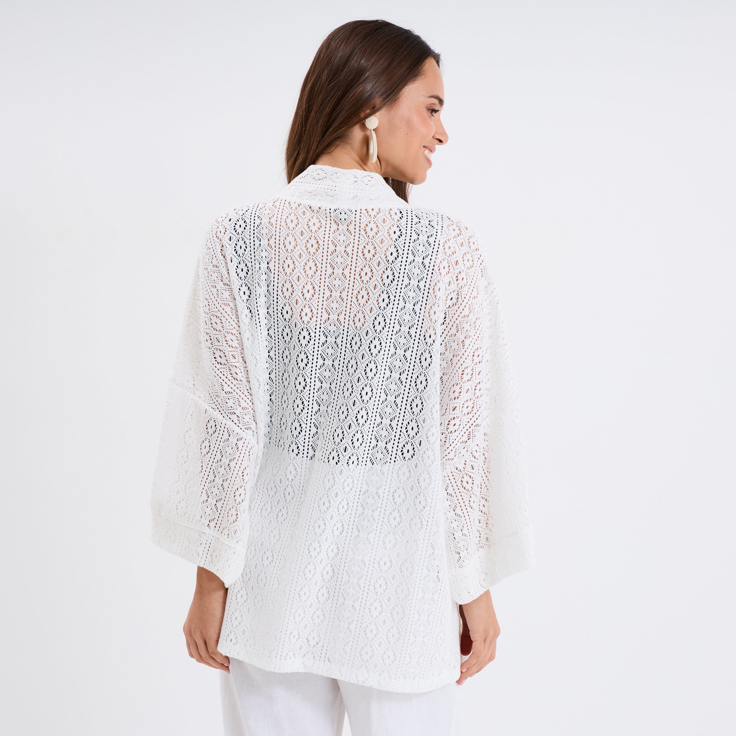 Veste ample esprit kimono dentelle blanc femme
