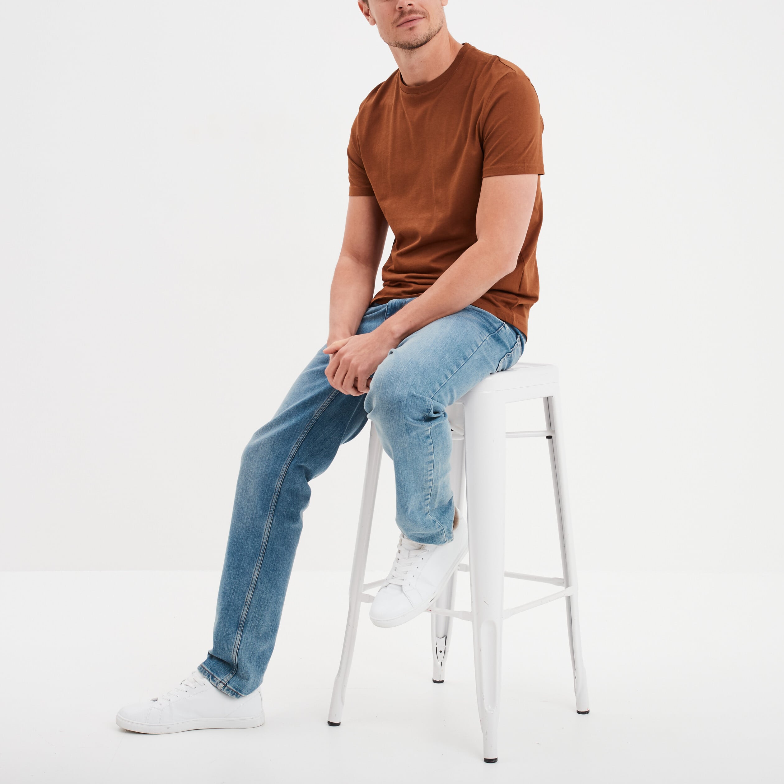 T-shirt droit en coton manches courtes marron homme