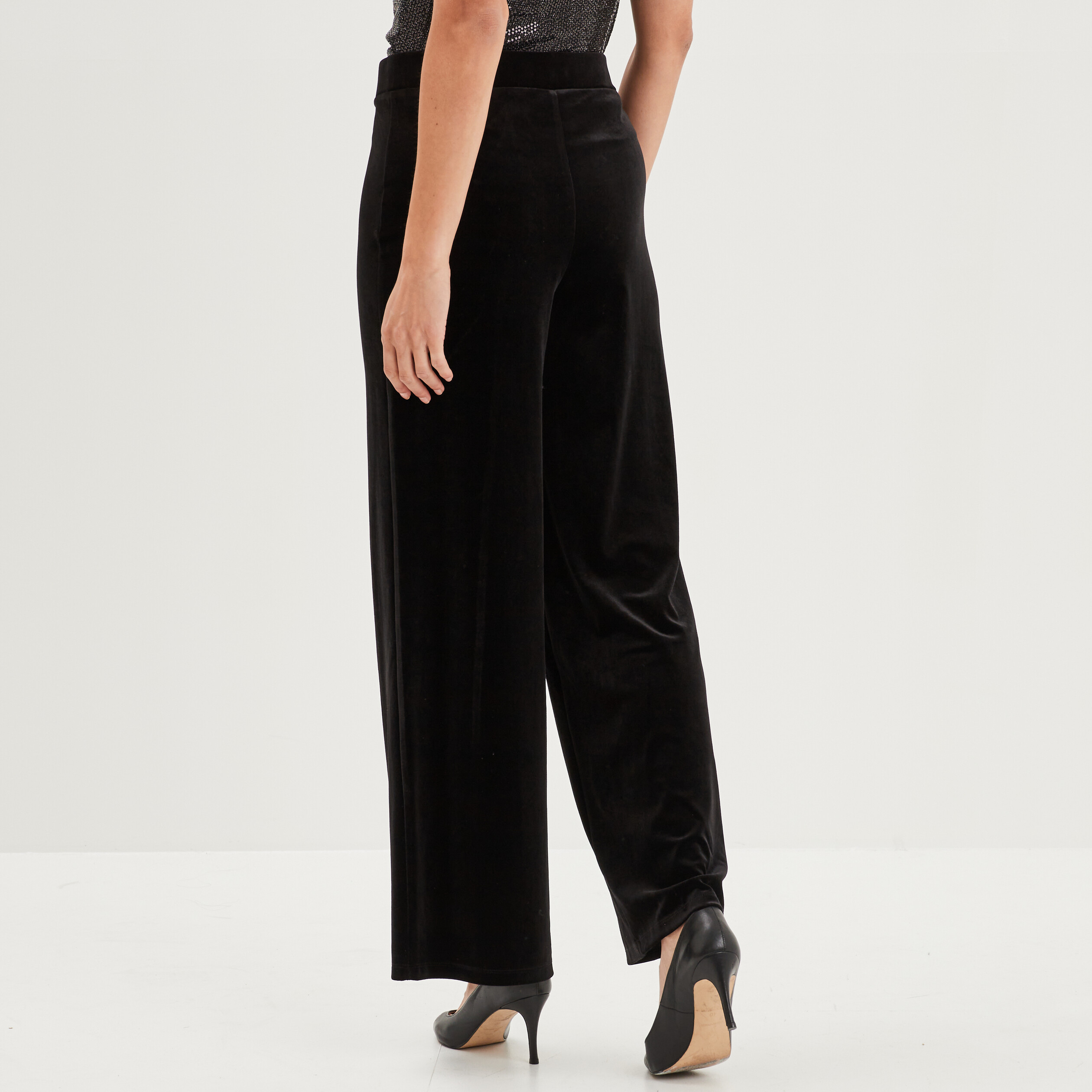 Pantalon velours large noir femme