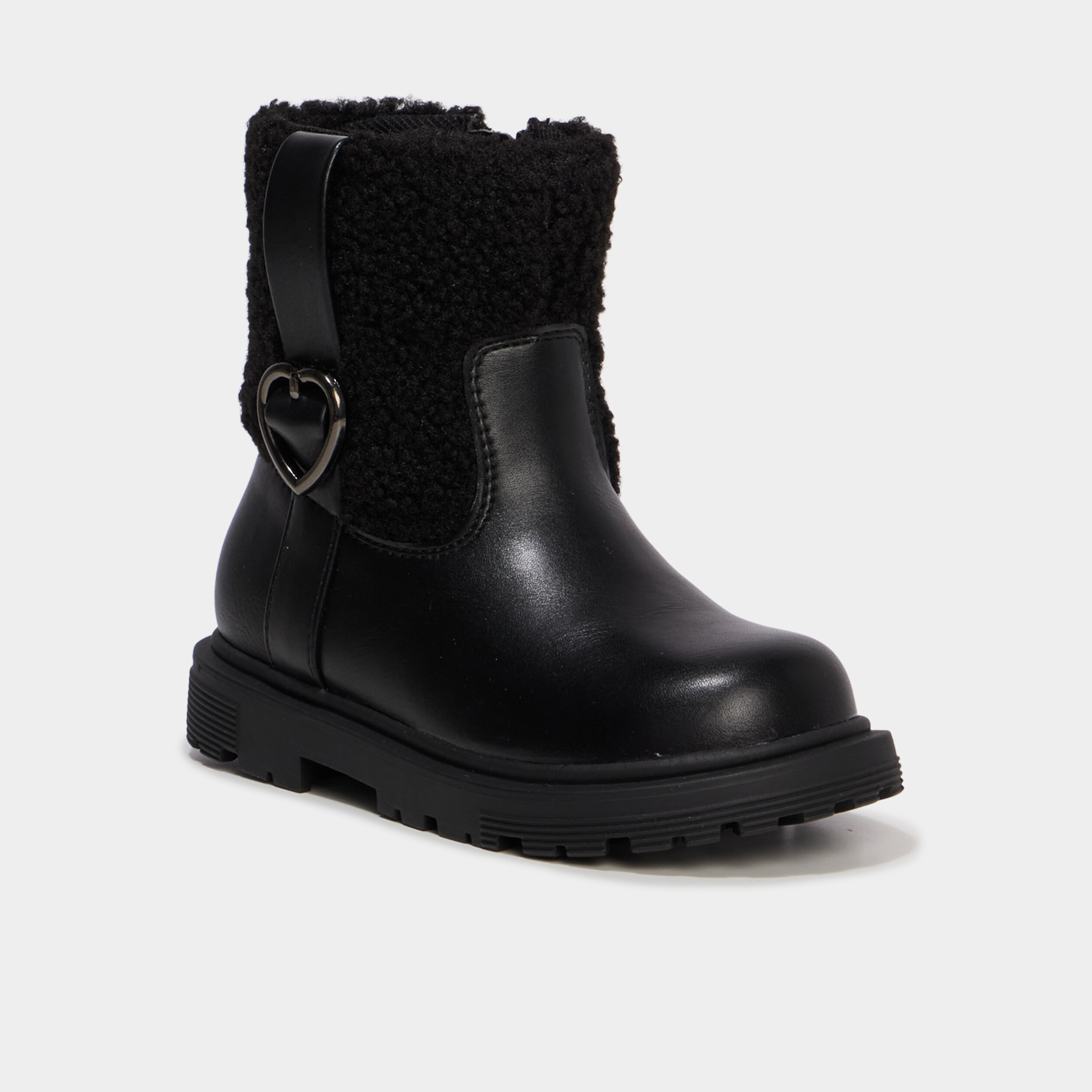 Boots boucles coeur et d&eacute;tails polaire noir fille