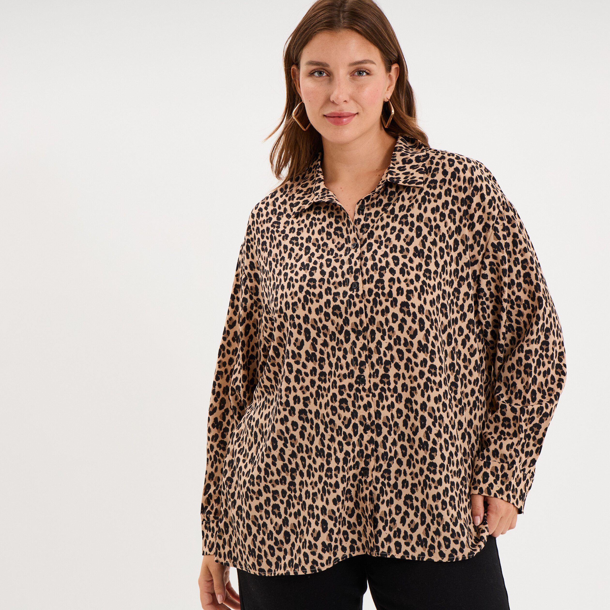 Chemise fluide manches longues beige clair femme grande taille
