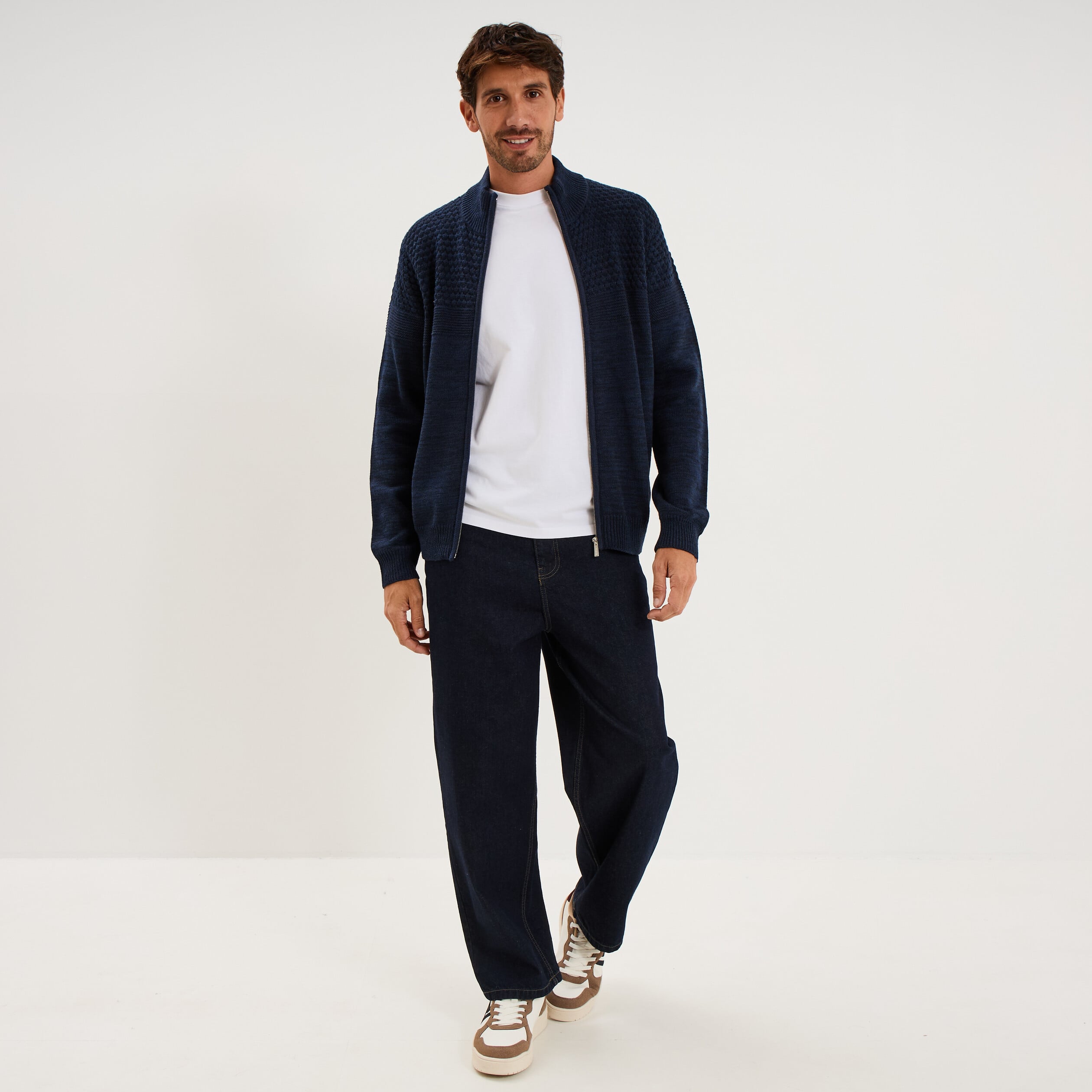 Gilet zipp&eacute; col montant manches longues bleu marine homme