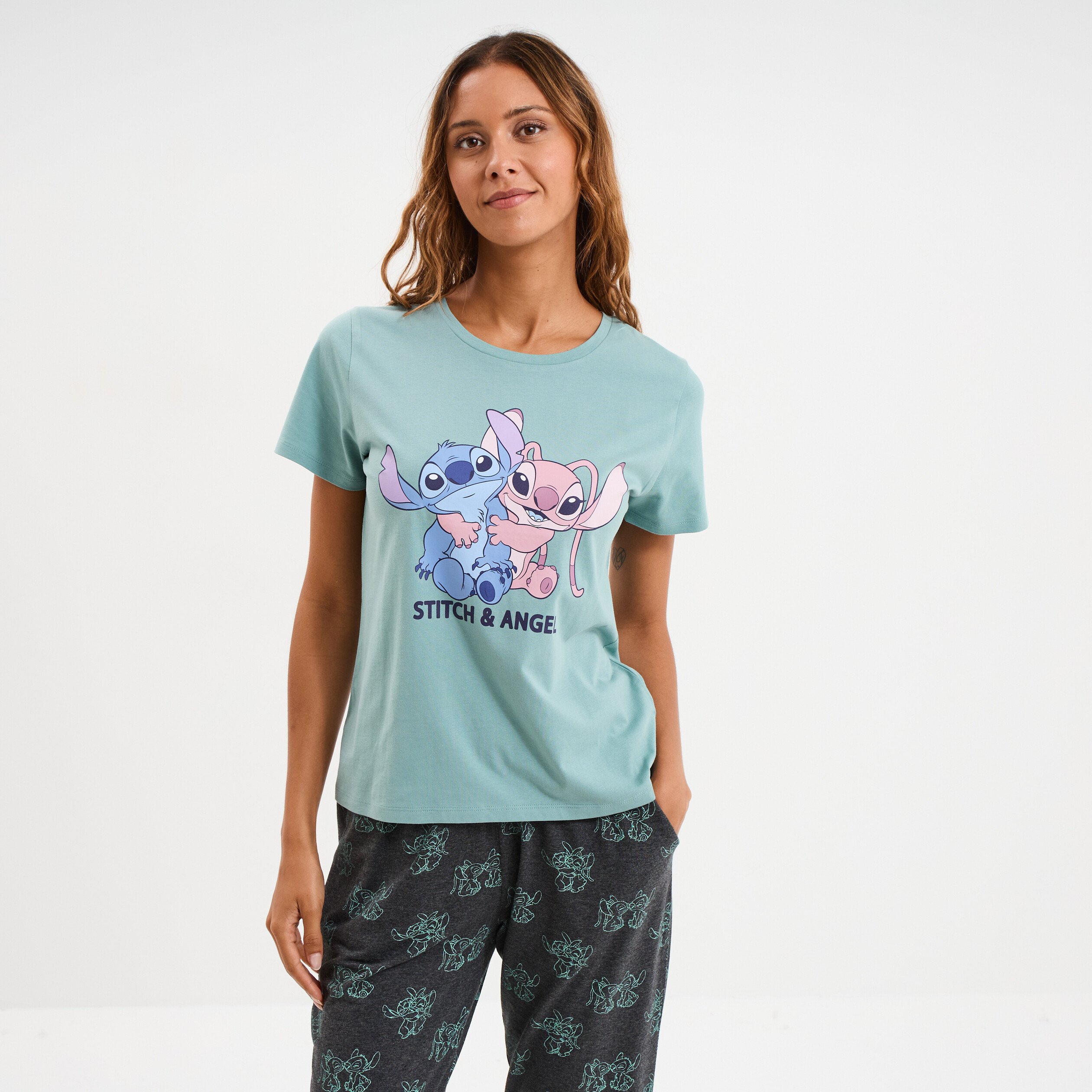 ensemble pyjama 2 pieces stitch bleu gris femme Ensemble pyjama 2 pièces Stitch bleu gris femme