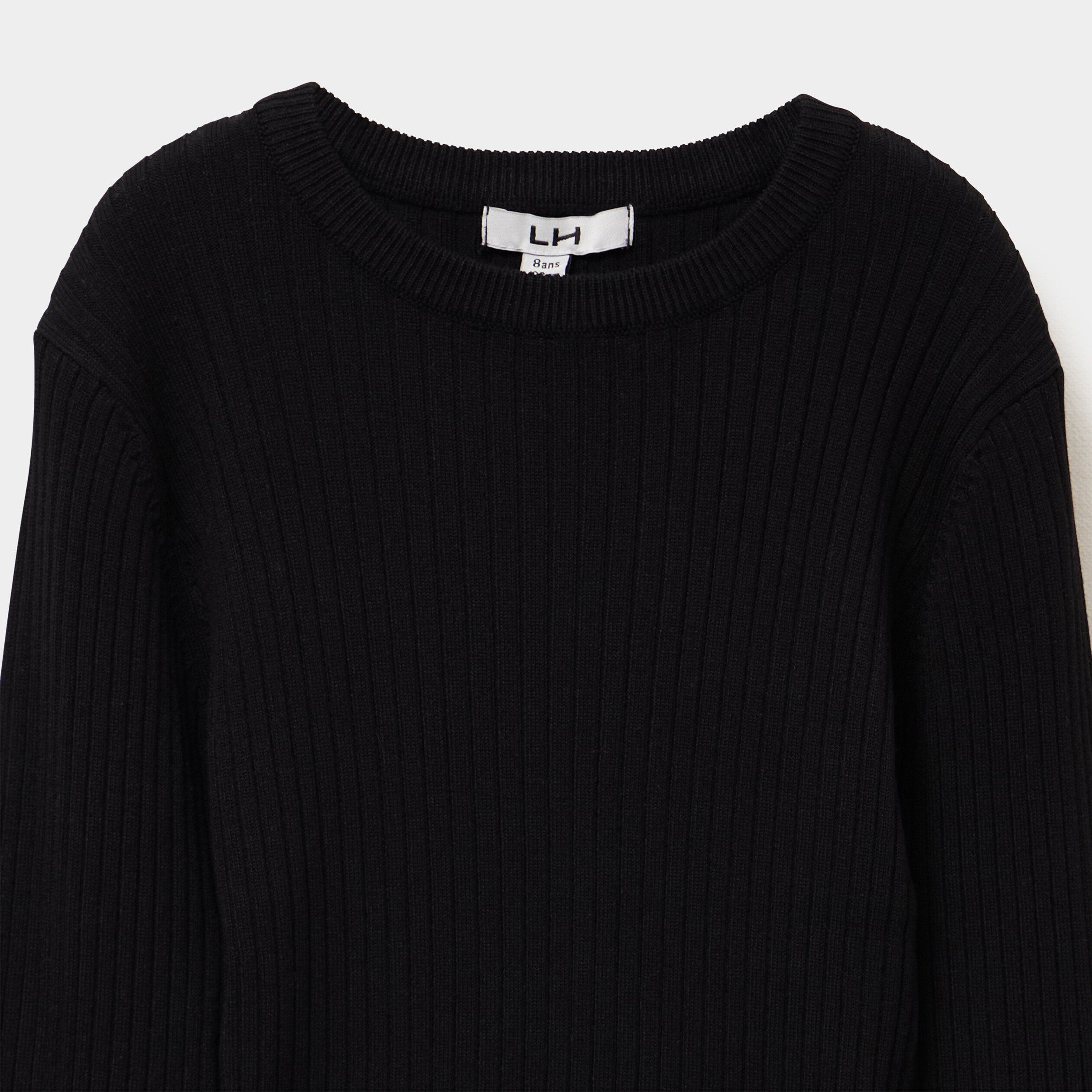 pull cotele ajuste manches longues noir fille Pull côtelé ajusté manches longues noir fille