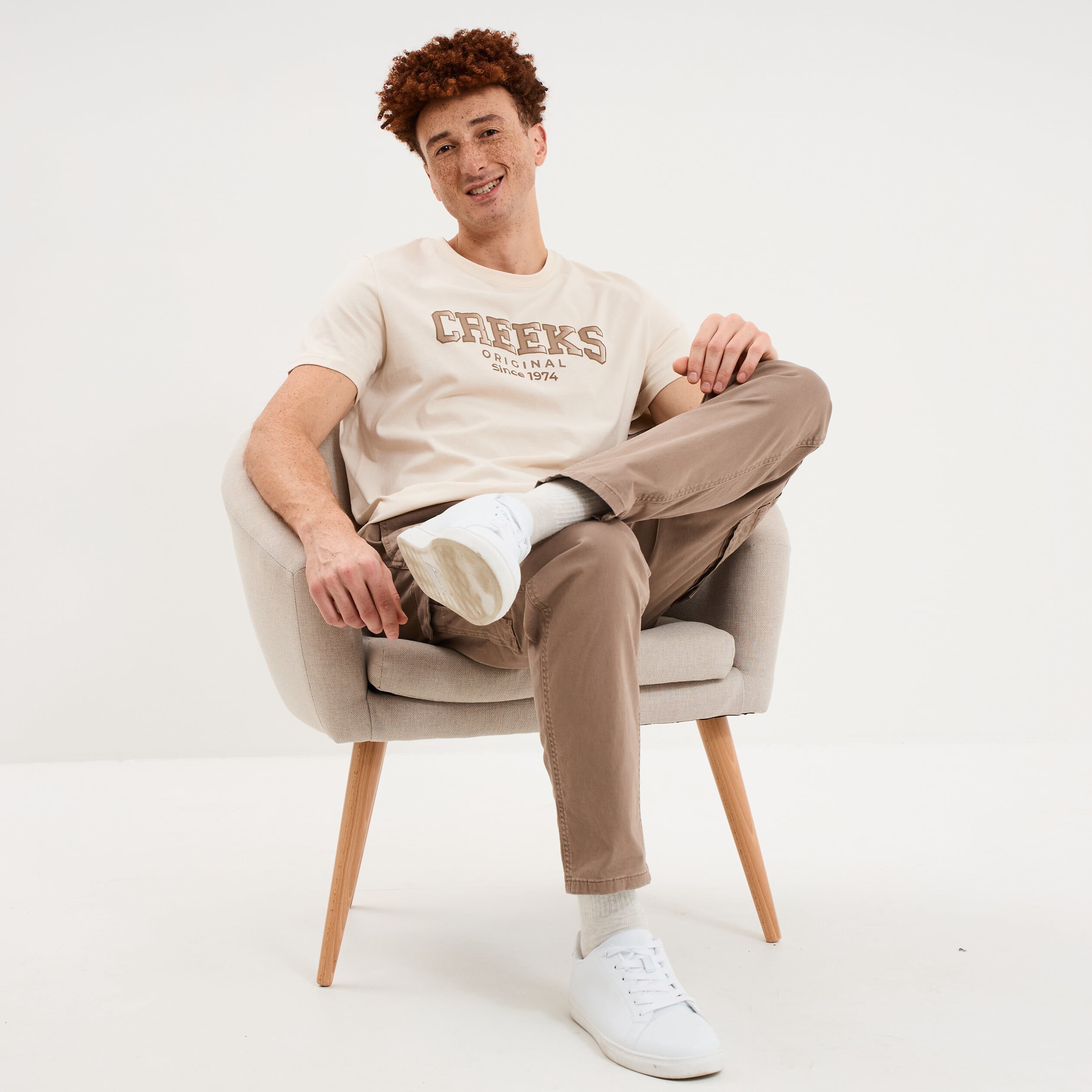 T-shirt col rond manches courtes coton ecru homme
