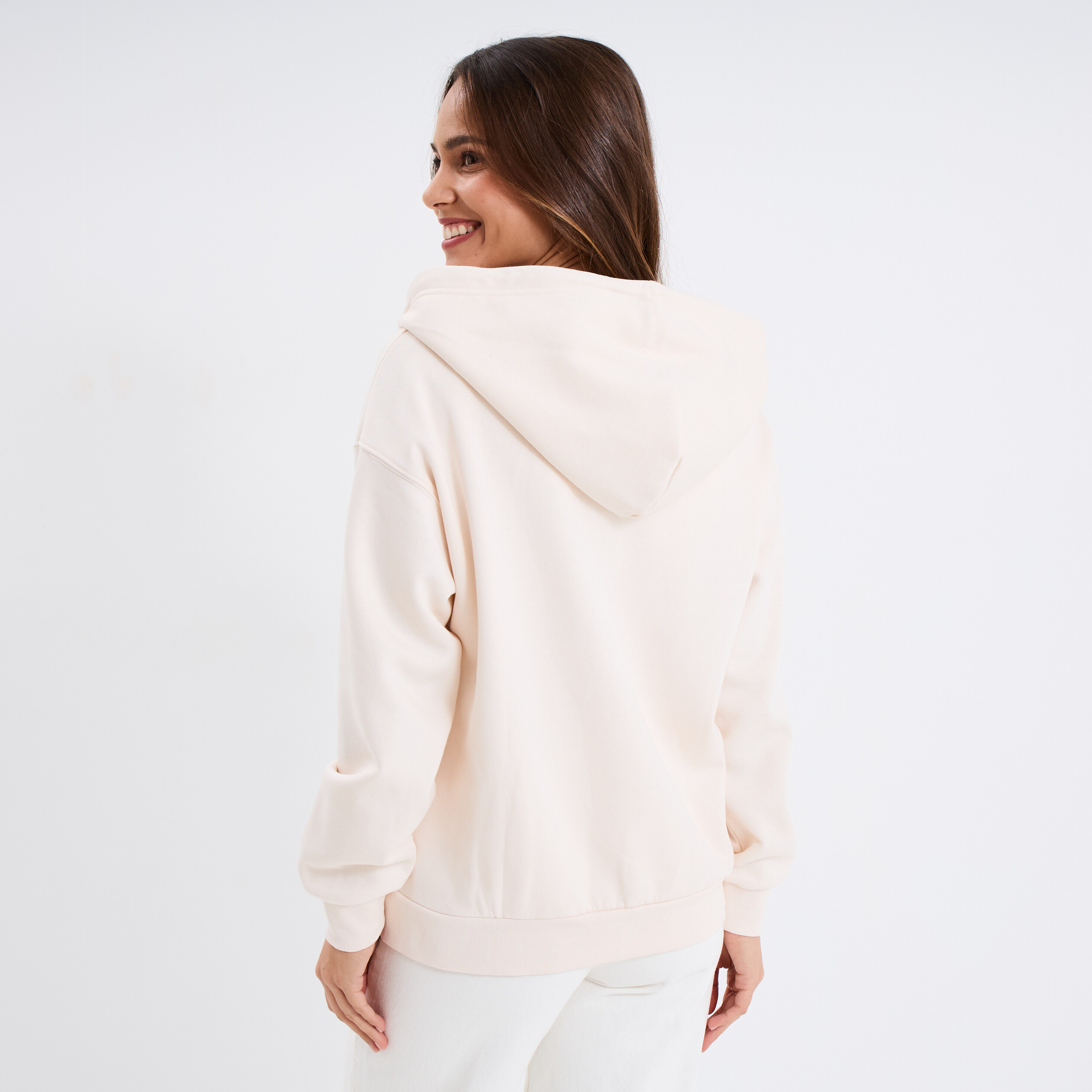sweat zippe a capuche molleton beige femme Sweat zippé à capuche molleton beige femme
