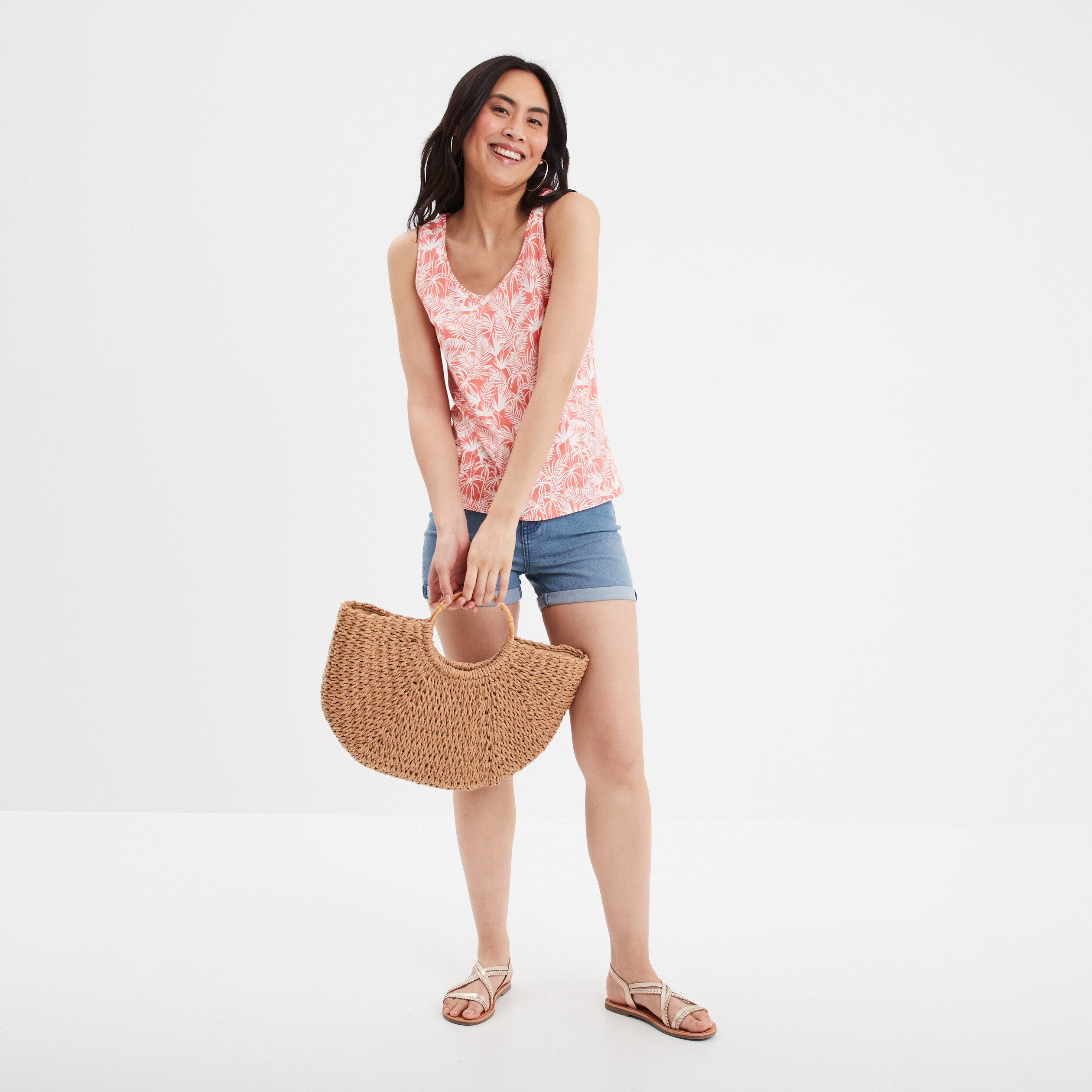debardeur coton bretelles larges orange corail femme Débardeur coton bretelles larges orange corail femme