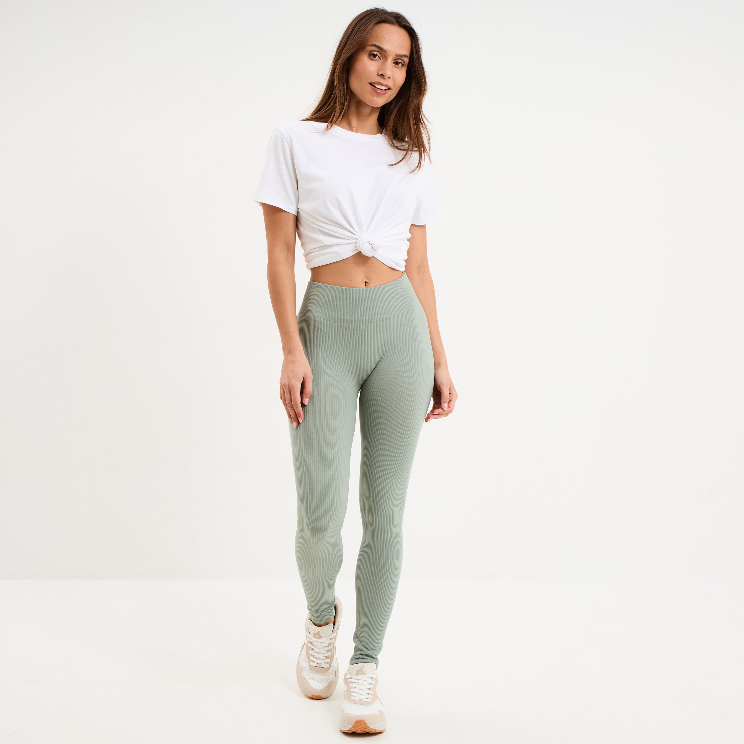 Legging de sport c&ocirc;tel&eacute; stretch vert pastel femme