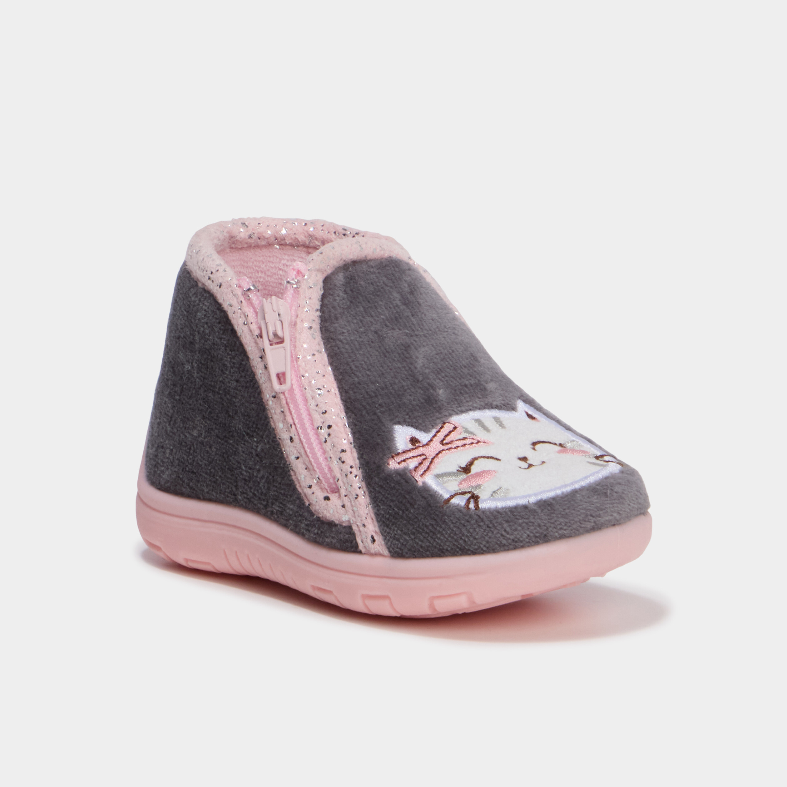 Chaussons botillons effet velours rose b&eacute;b&eacute; fille