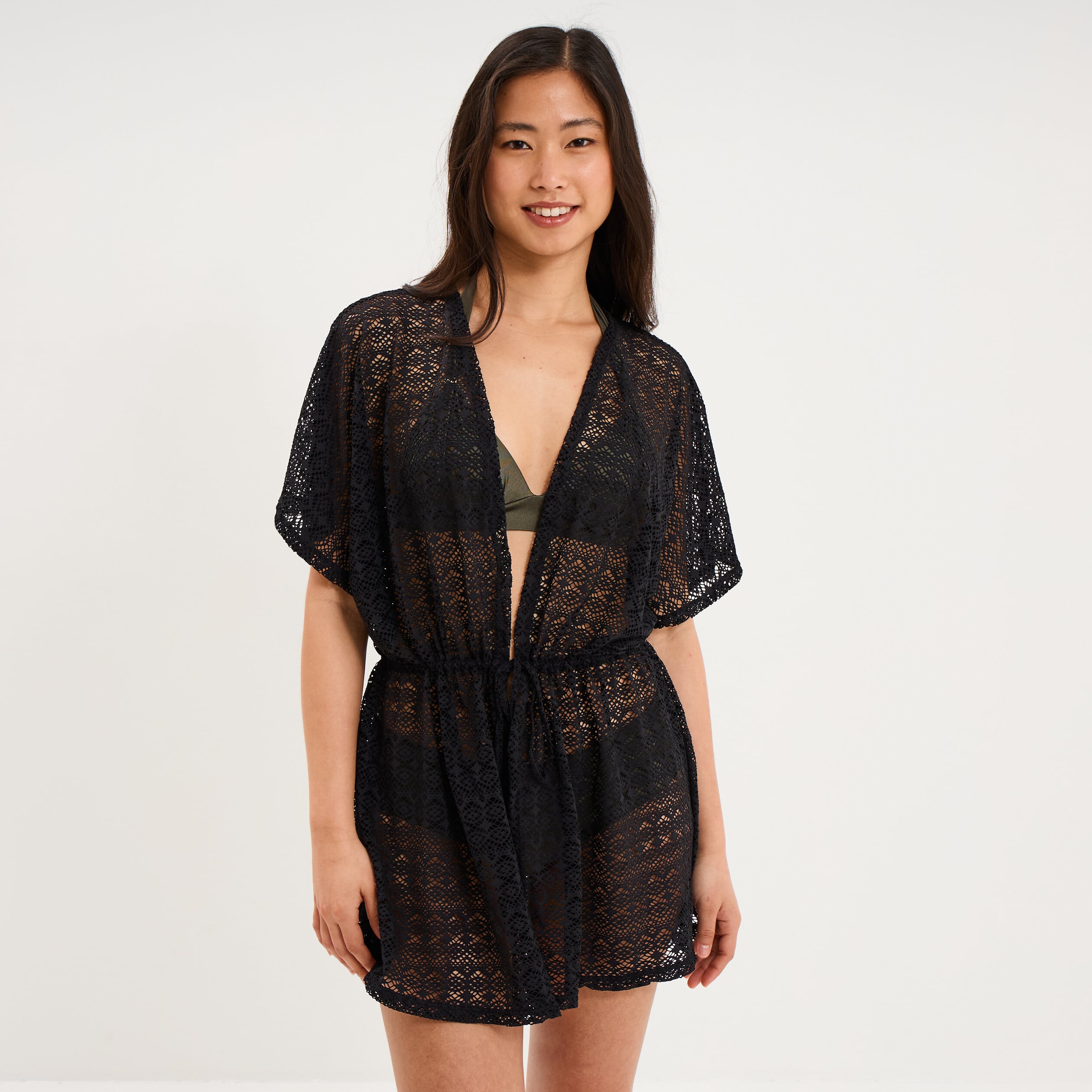 Robe de plage dentelle noir femme