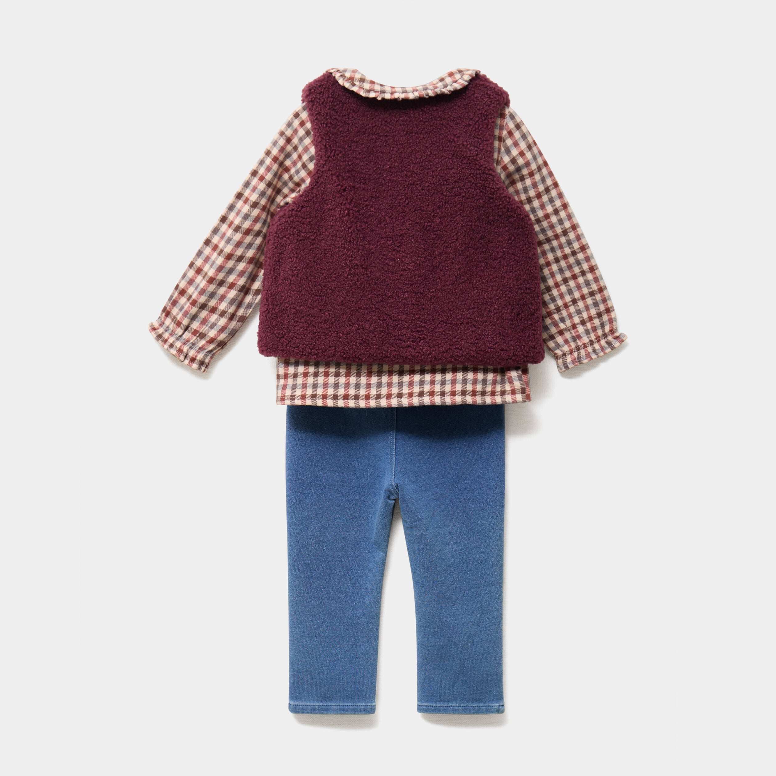 Ensemble pantalon t-shirt gilet polaire bordeaux b&eacute;b&eacute; fille