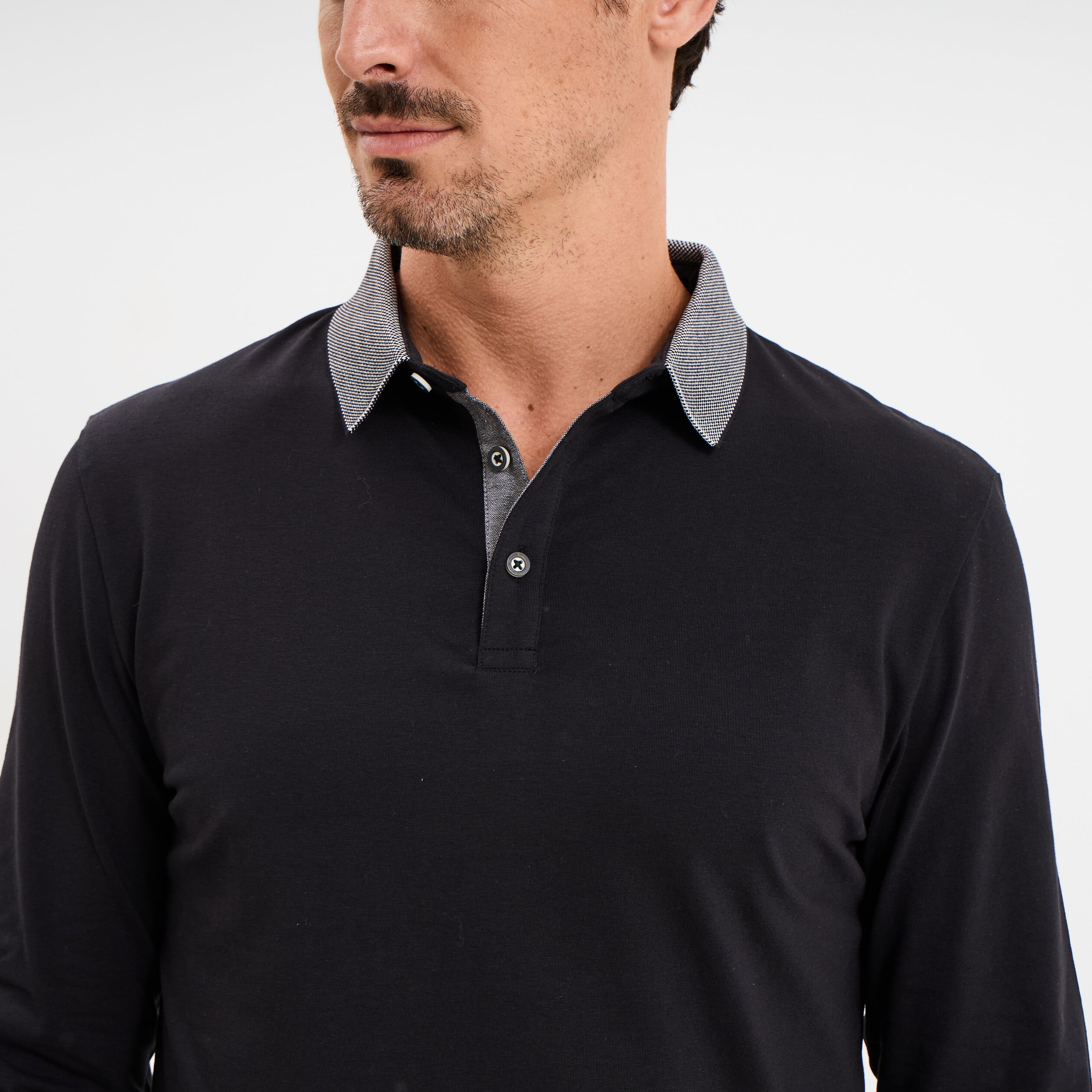 Polo manches longues coton majoritaire noir homme