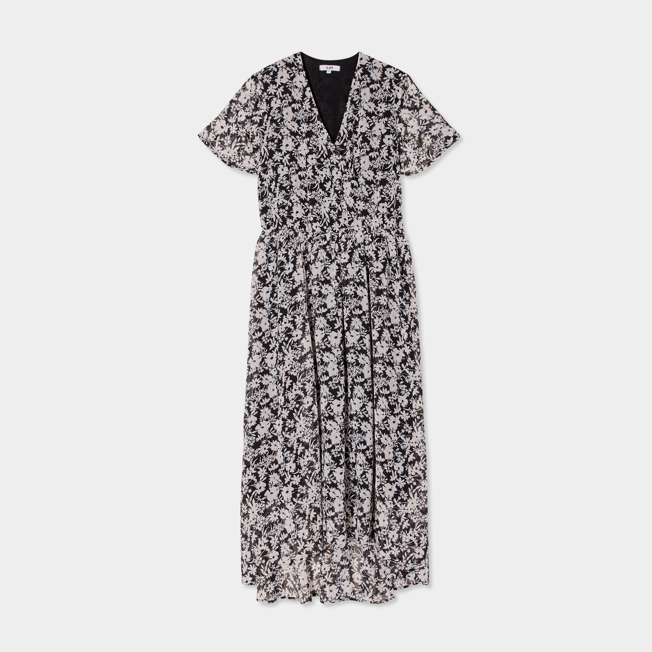 robe longue evasee col cache coeur noir femme Robe longue évasée col cache-coeur noir femme