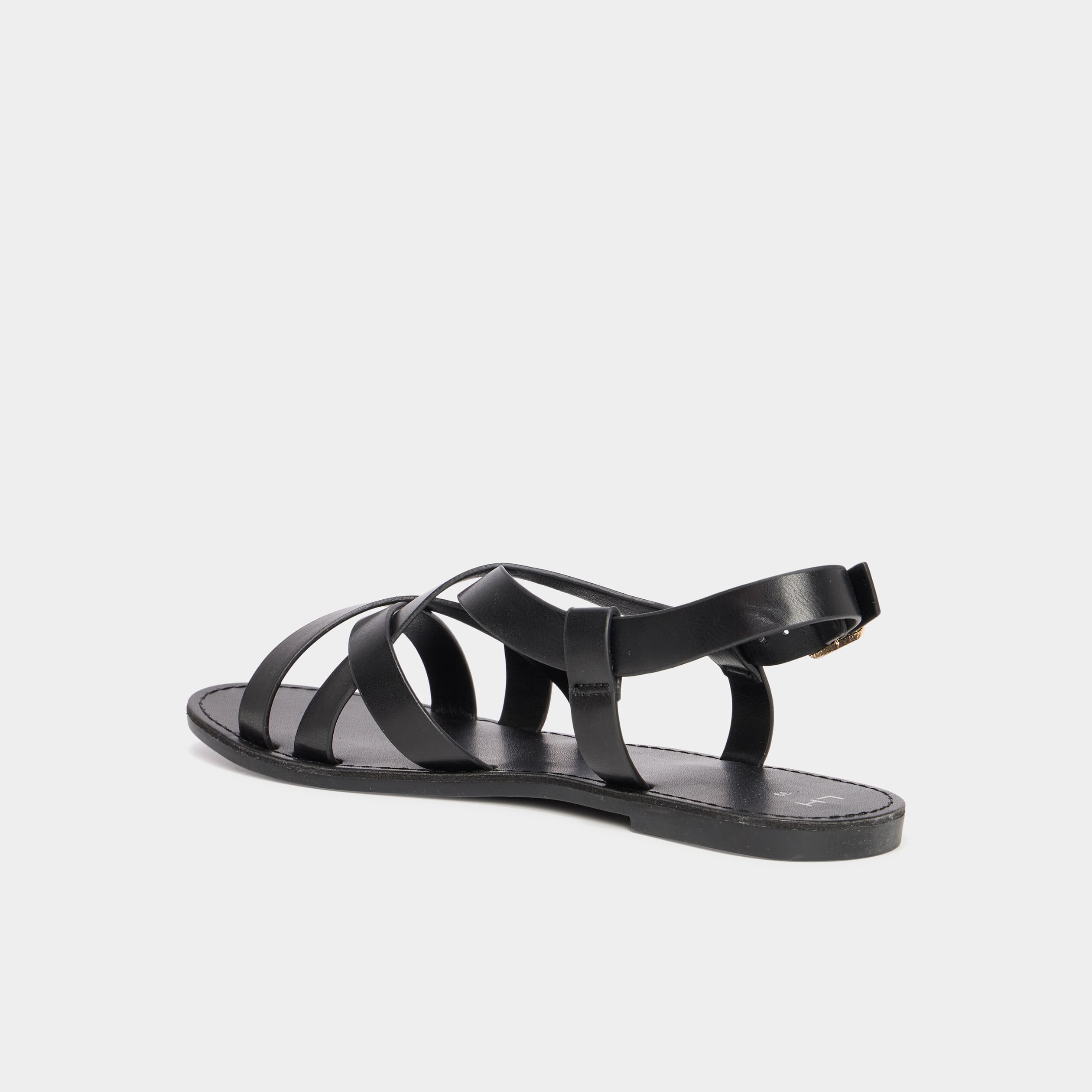 Sandales plates multibrides noir femme