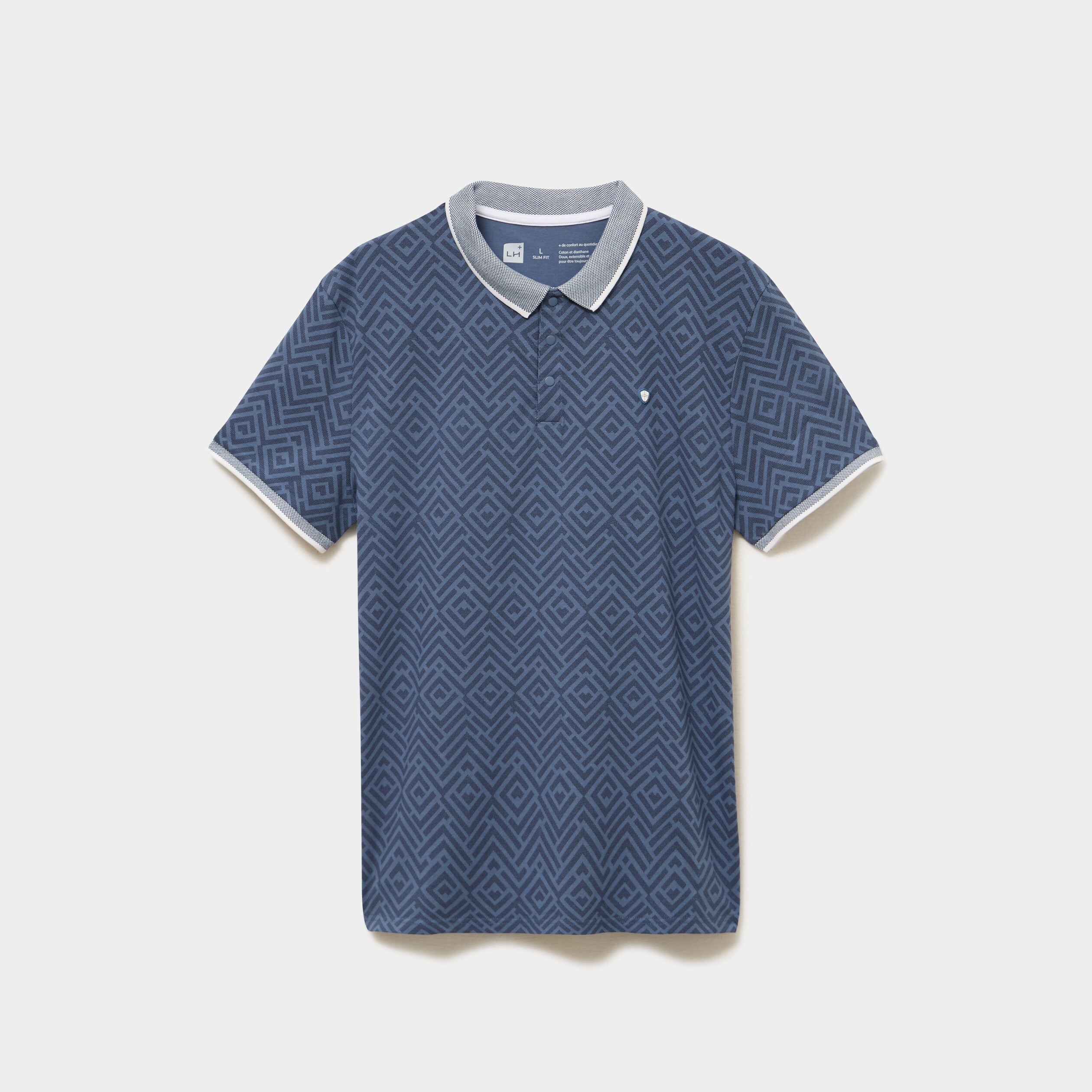 Polo slim manches courtes stretch bleu gris homme