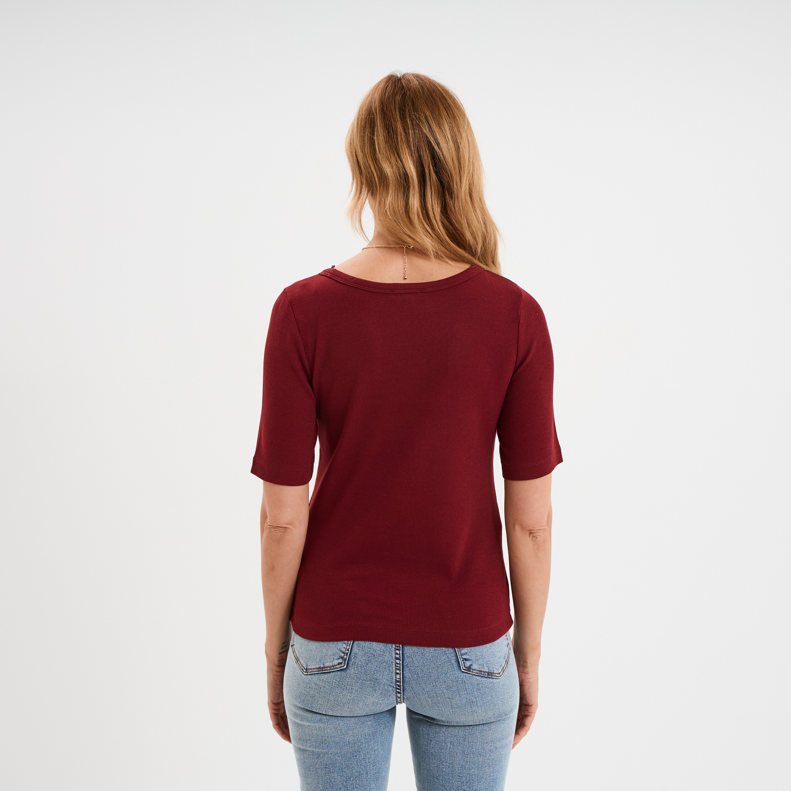 t shirt col rond manches courtes coton bordeaux femme T-shirt col rond manches courtes coton bordeaux femme