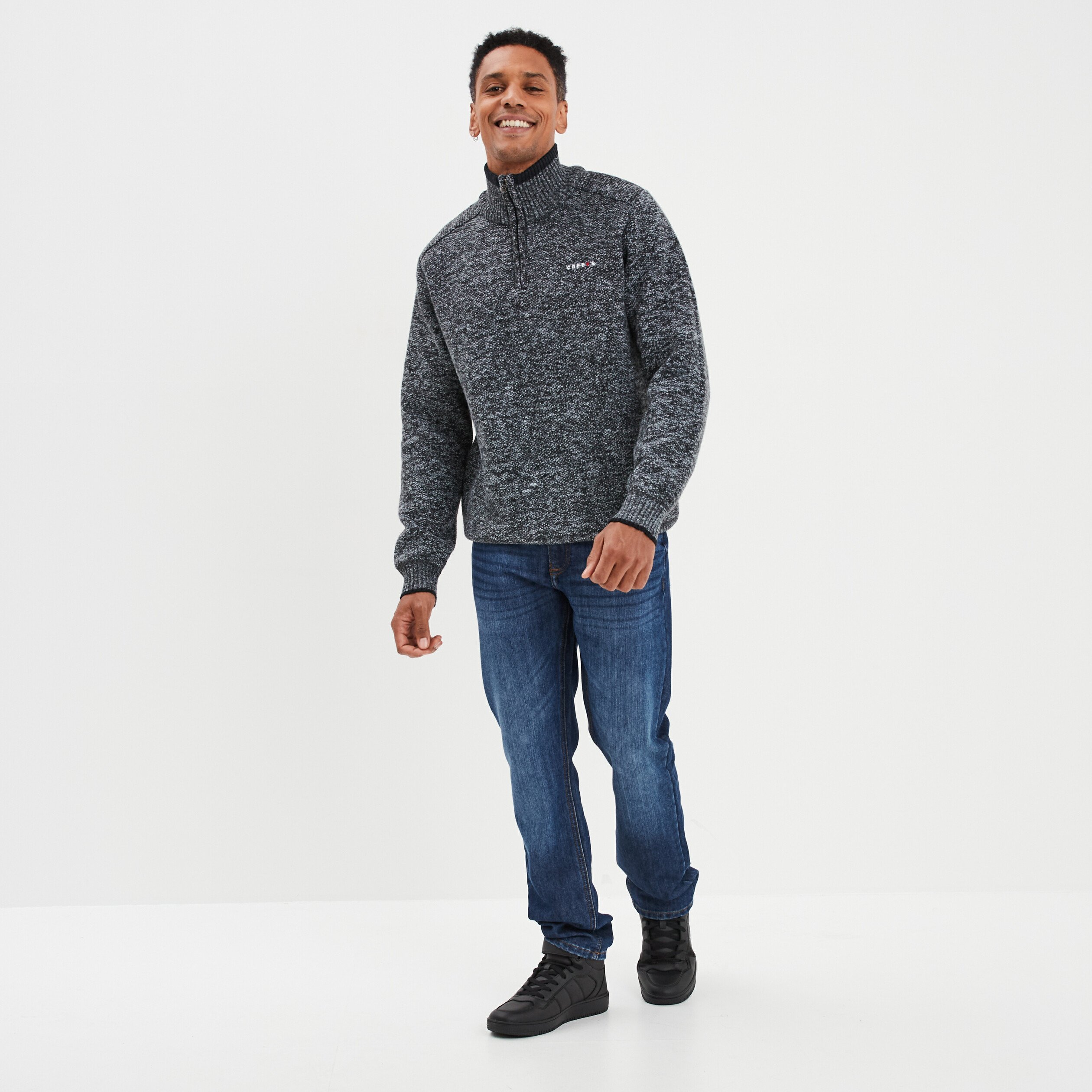 pull camionneur zippe droit creeks gris fonce homme Pull camionneur zippé droit Creeks gris foncé homme