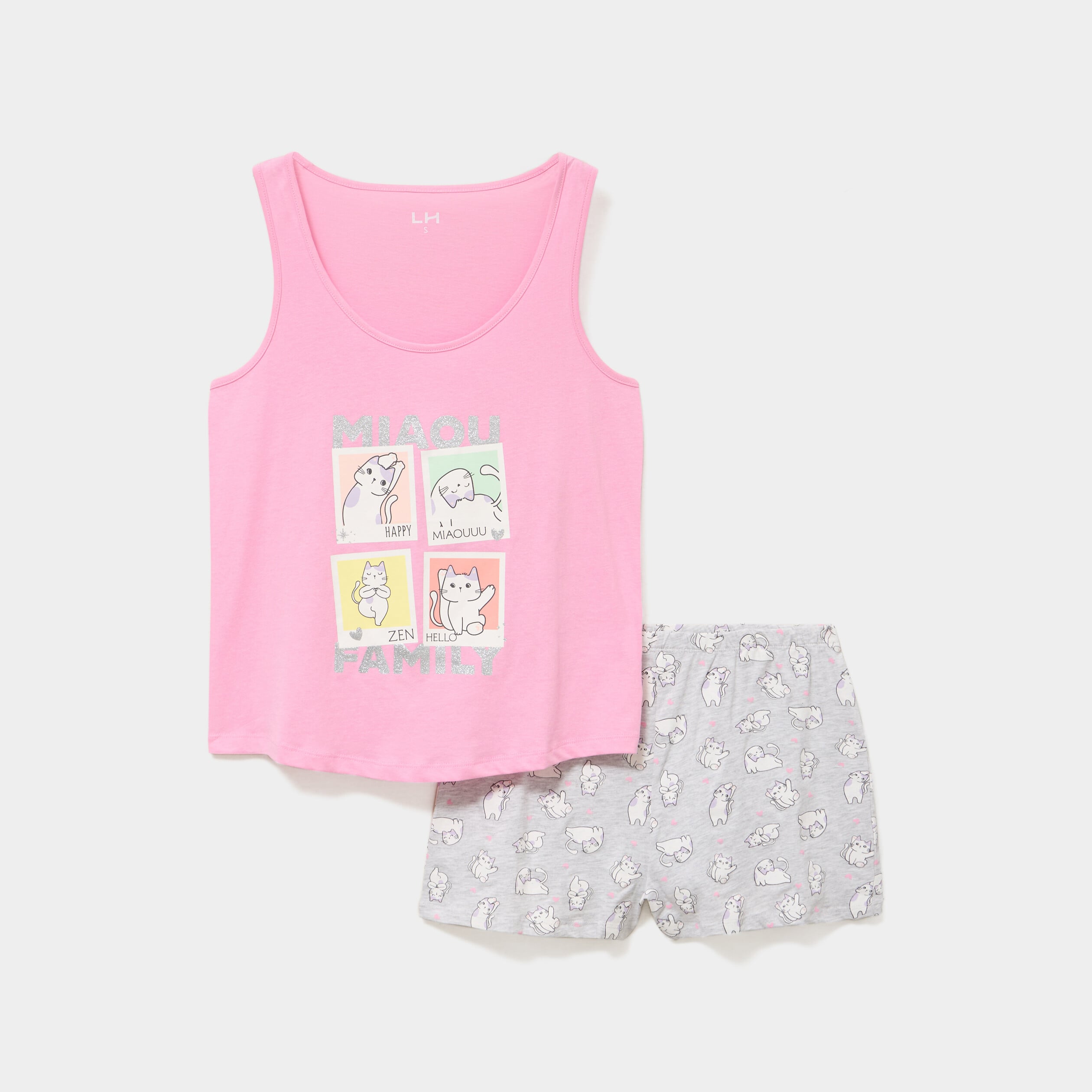 Ensemble pyjama short et d&eacute;bardeur rose femme