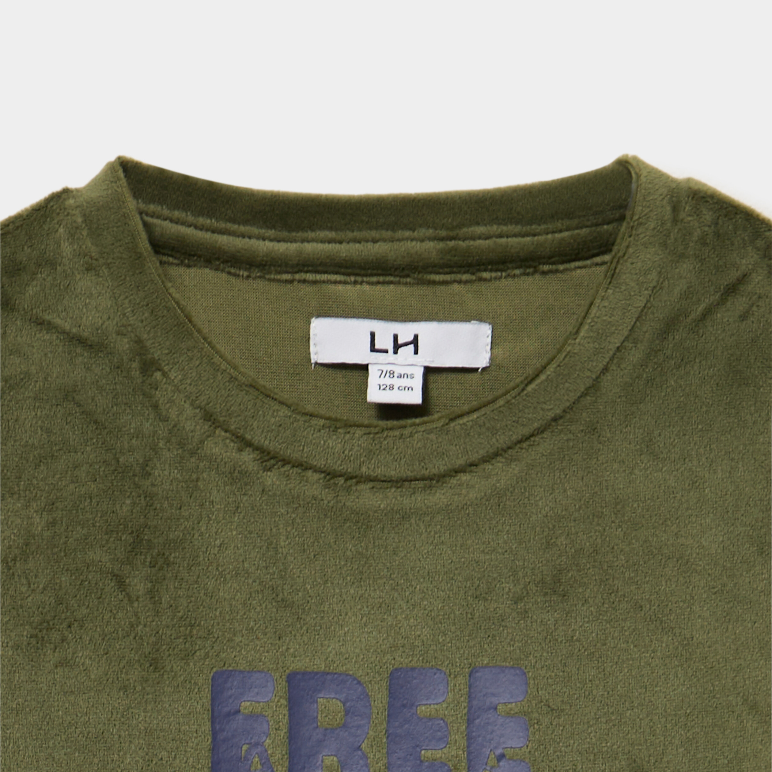 Ensemble pyjama t-shirt effet velours vert kaki gar&ccedil;on