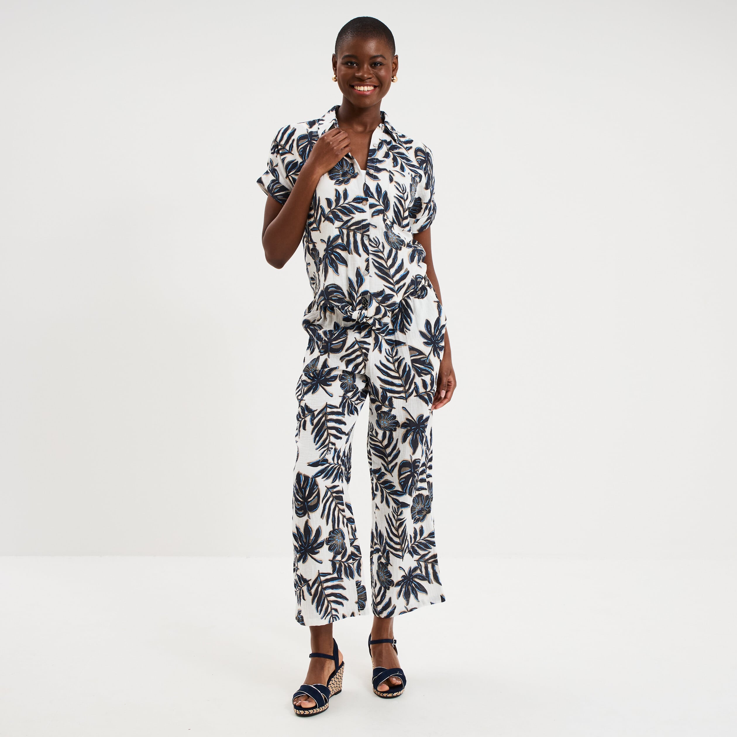 Chemise nou&eacute;e manches courtes gaze coton ecru femme