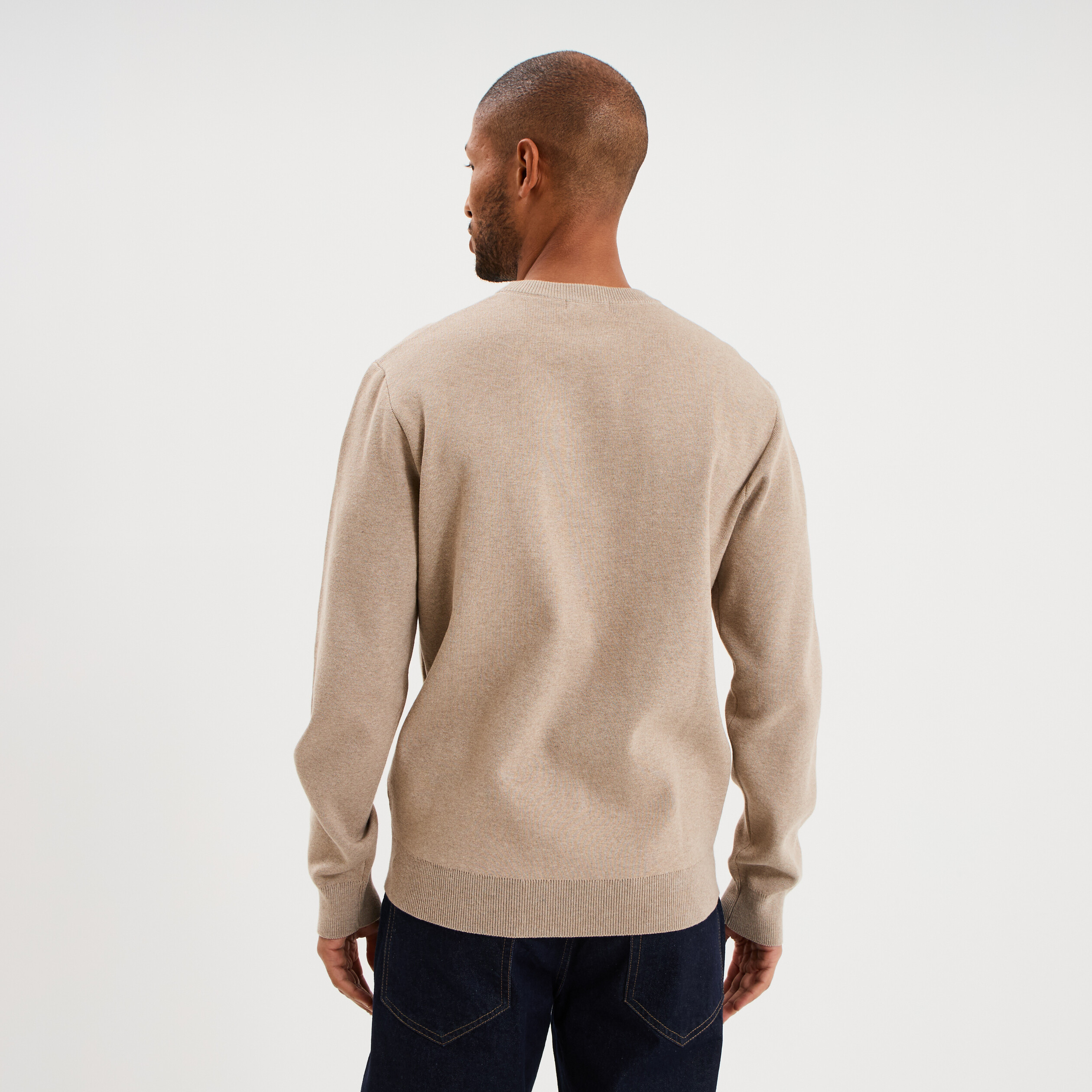 Pull col rond manches longues sable homme