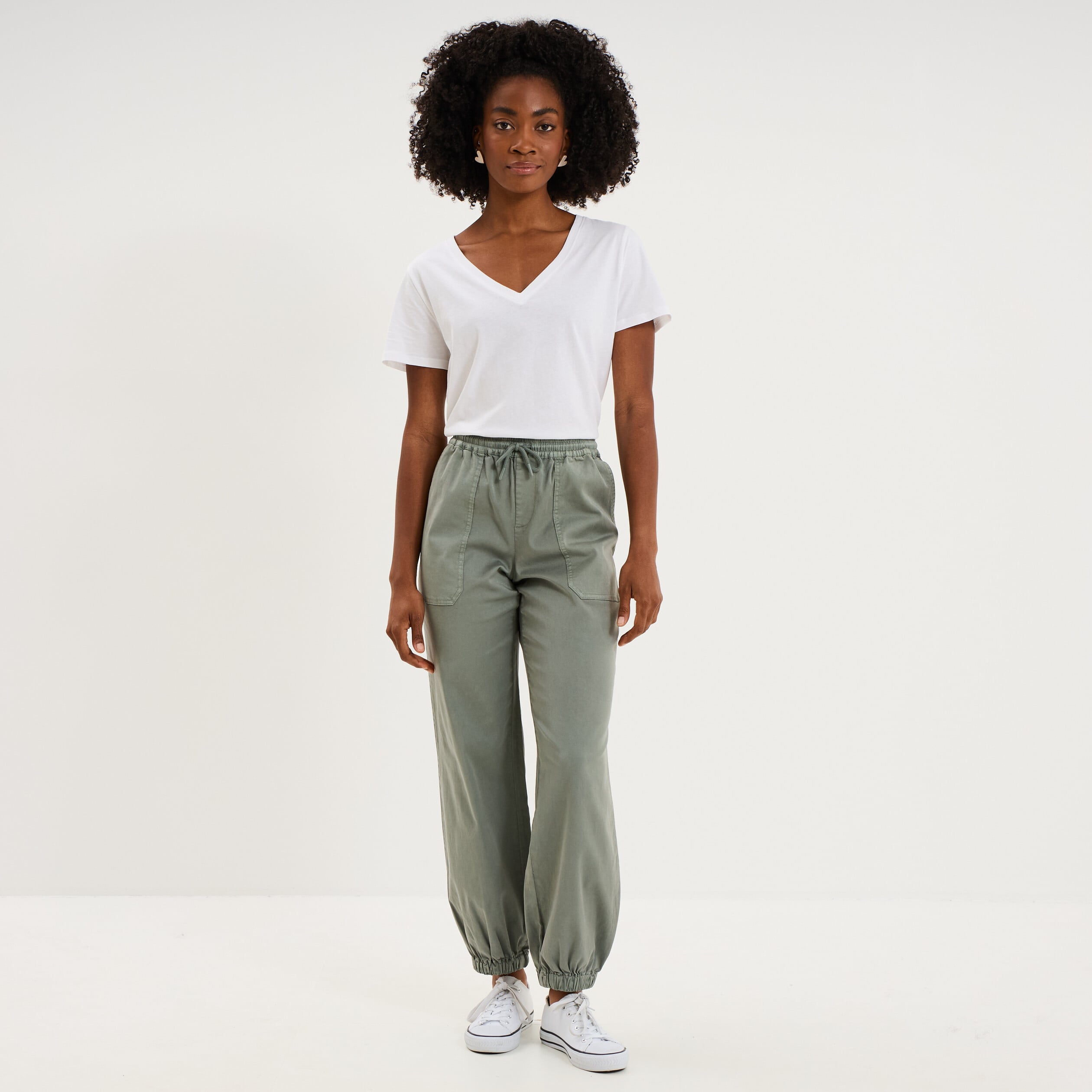 Pantalon molleton cargo droit cropped vert pastel femme