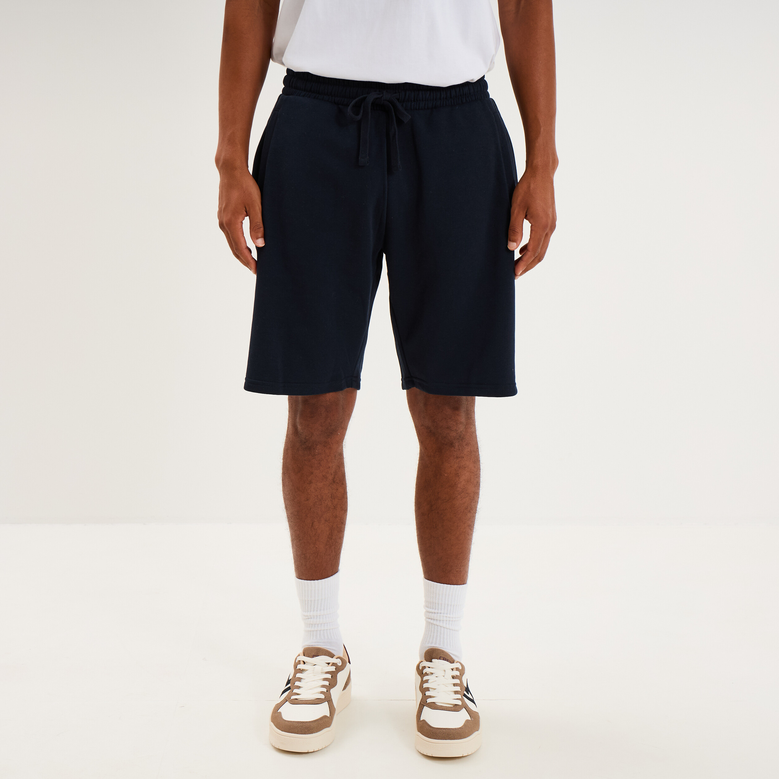 Short jogging molleton droit bleu marine homme