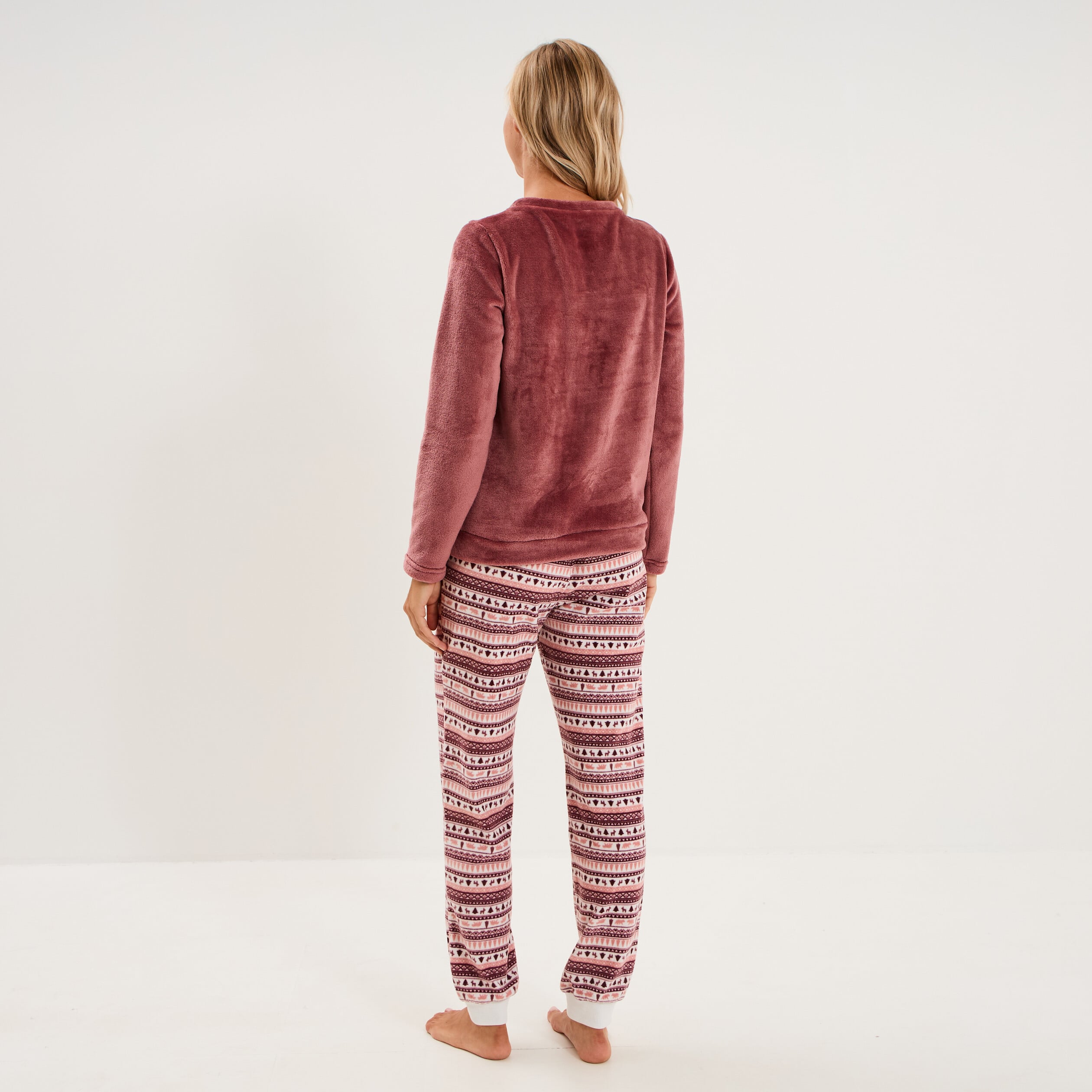 Ensemble pyjama pantalon effet velours rose framboise femme