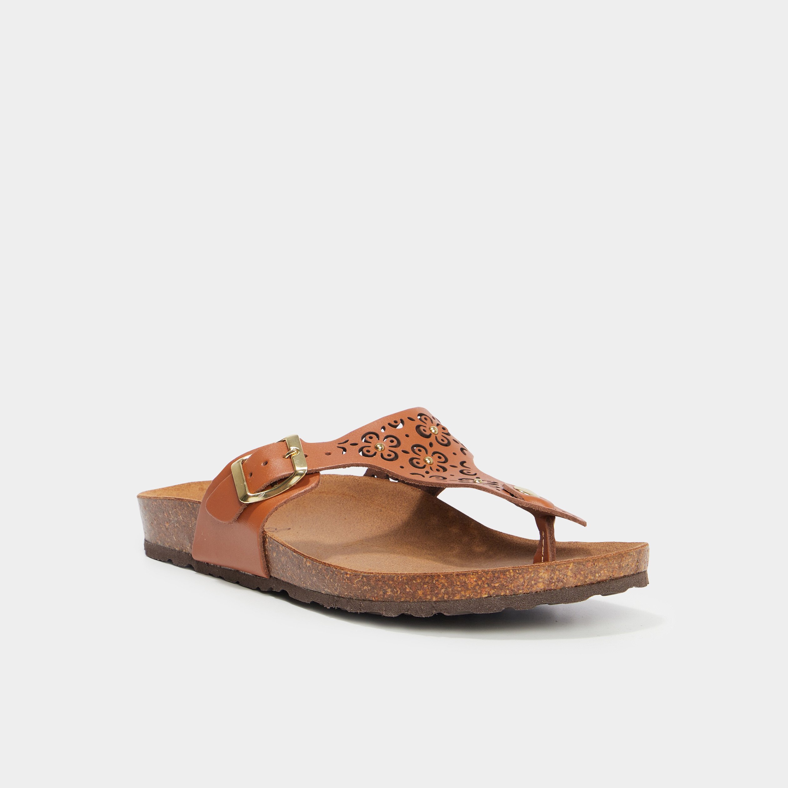 mules details perfores en cuir marron femme Mules détails perforés en cuir marron femme