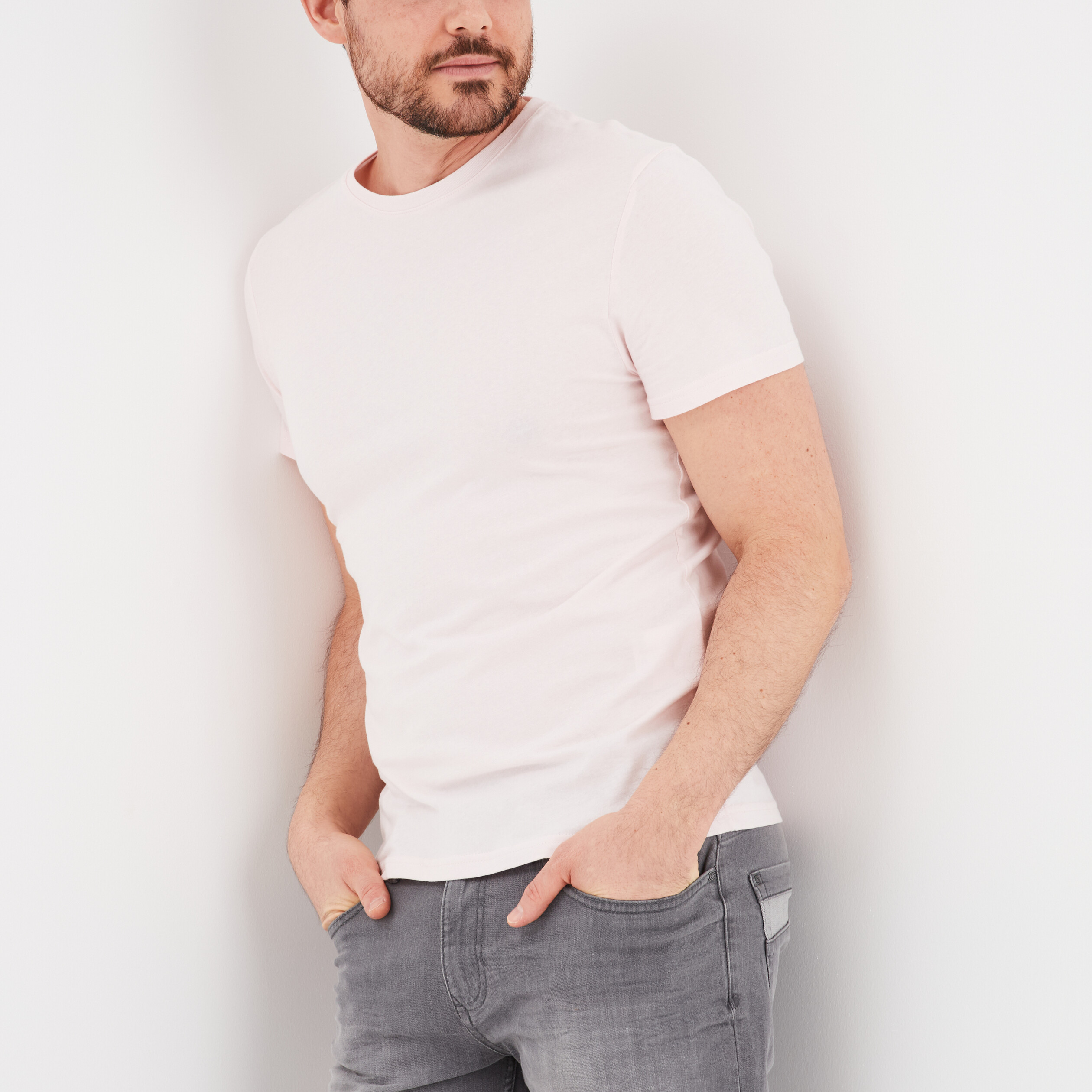 t shirt en coton manches courtes rose clair homme T-shirt en coton manches courtes rose clair homme