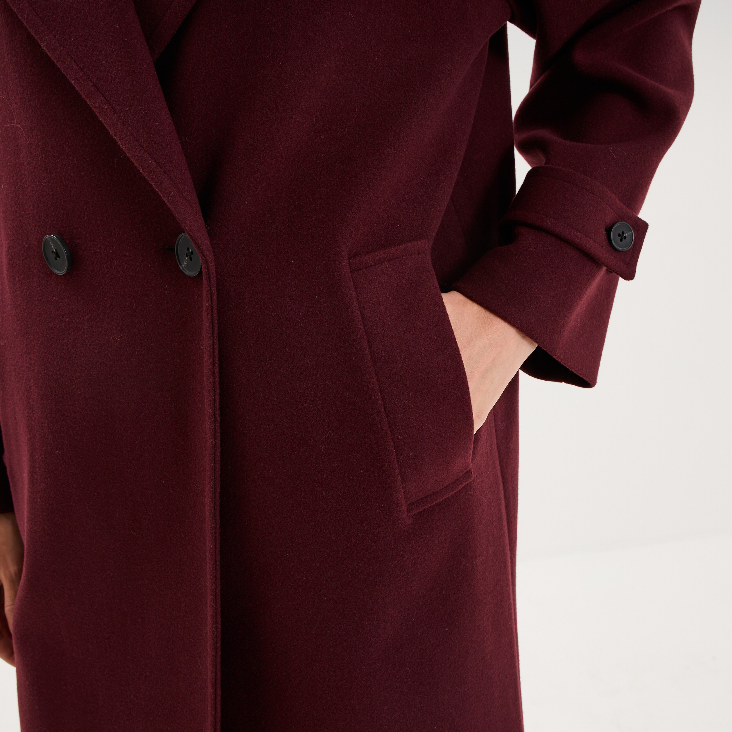 Manteau oversize double boutons long violet fonc&eacute; femme