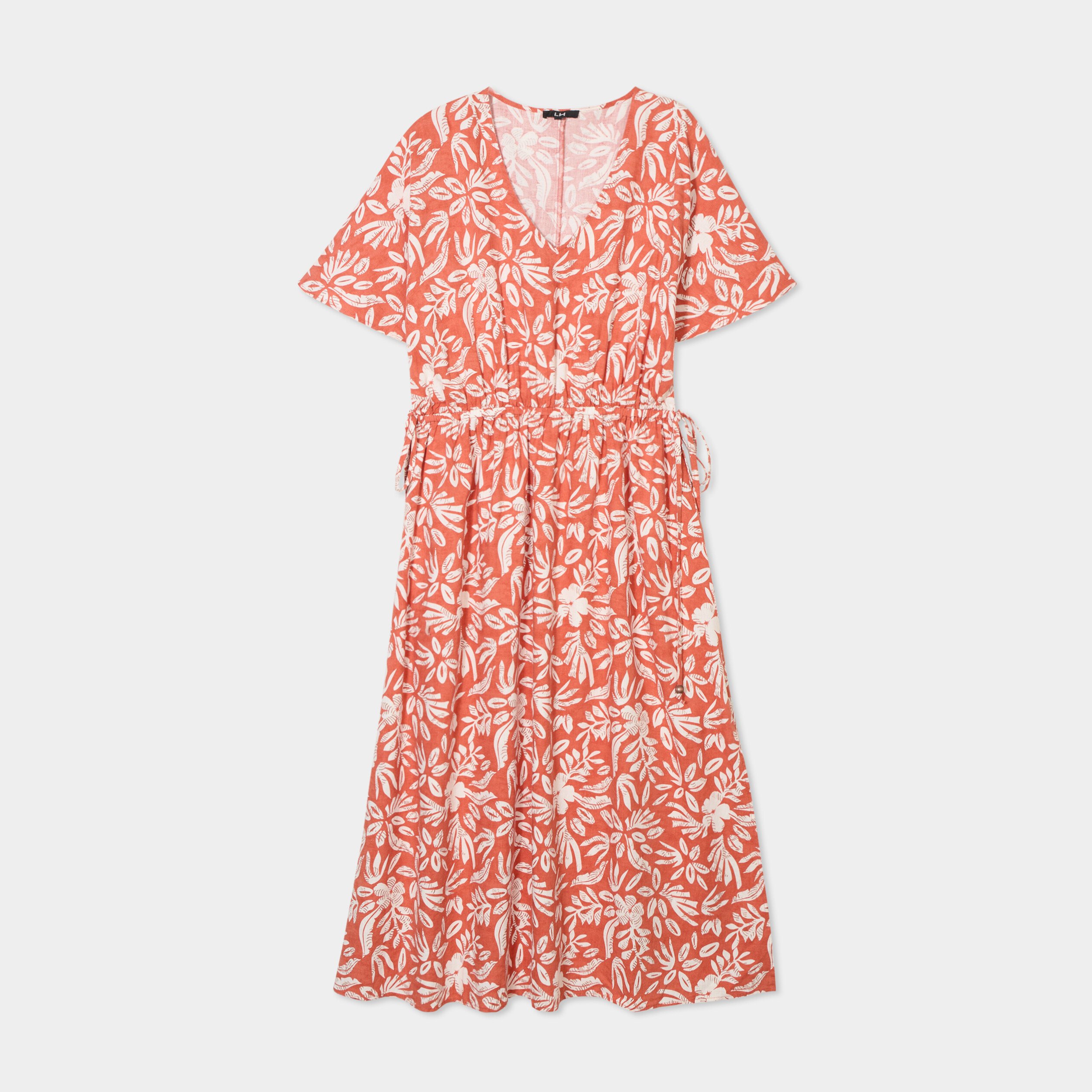 robe midi cordons taille evasee terracotta femme Robe midi cordons taille évasée terracotta femme