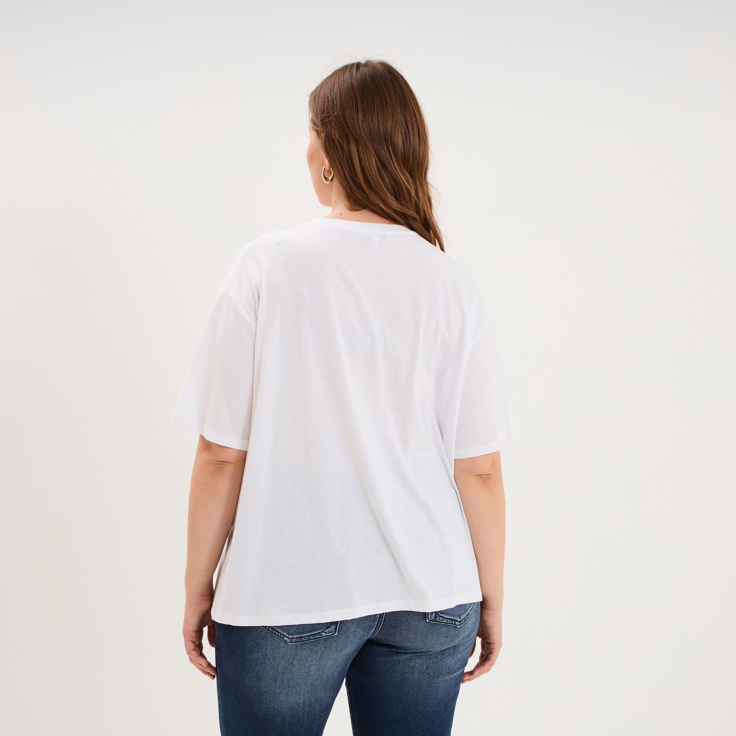 T-shirt col rond manches courtes coton blanc femme grande taille