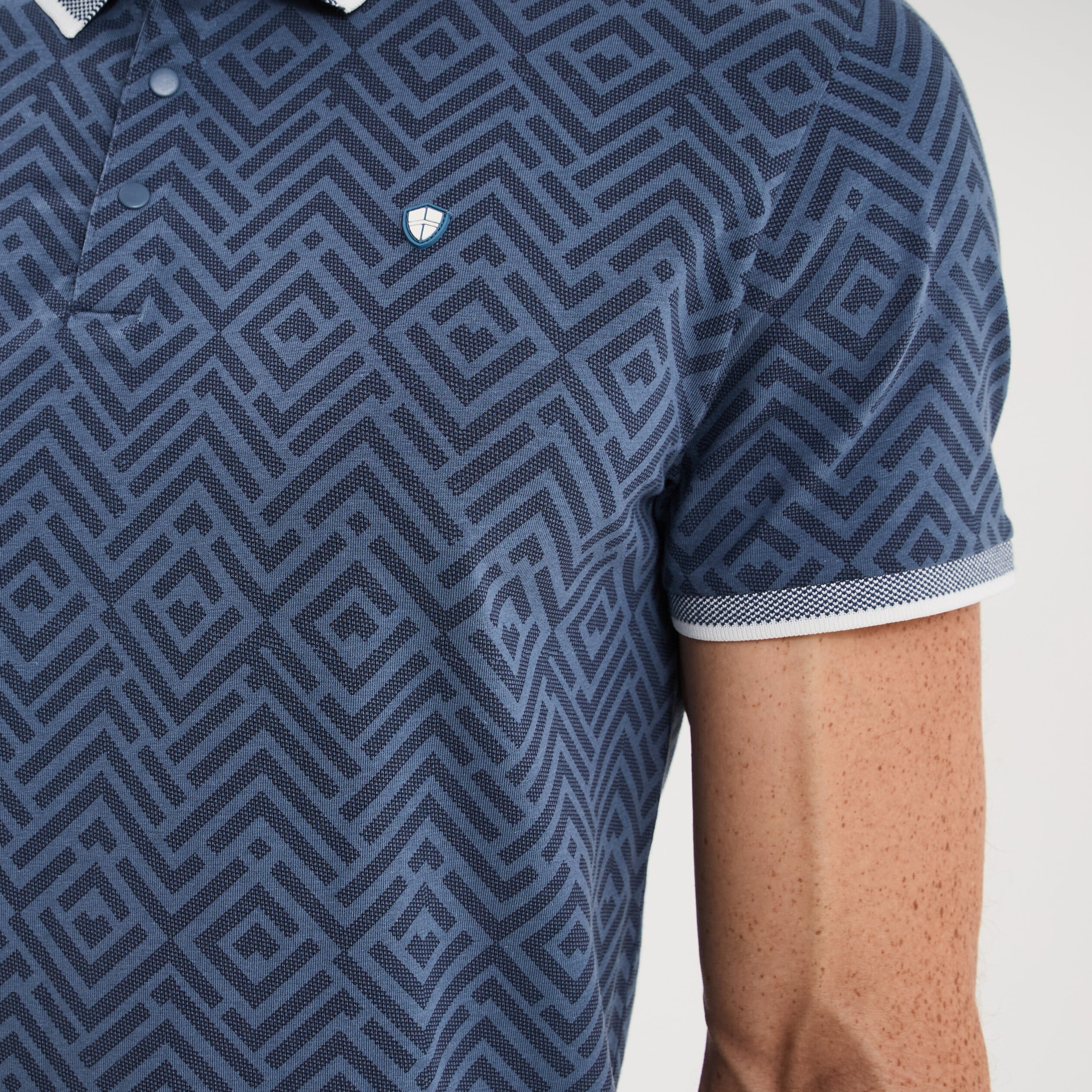 Polo slim manches courtes stretch bleu gris homme