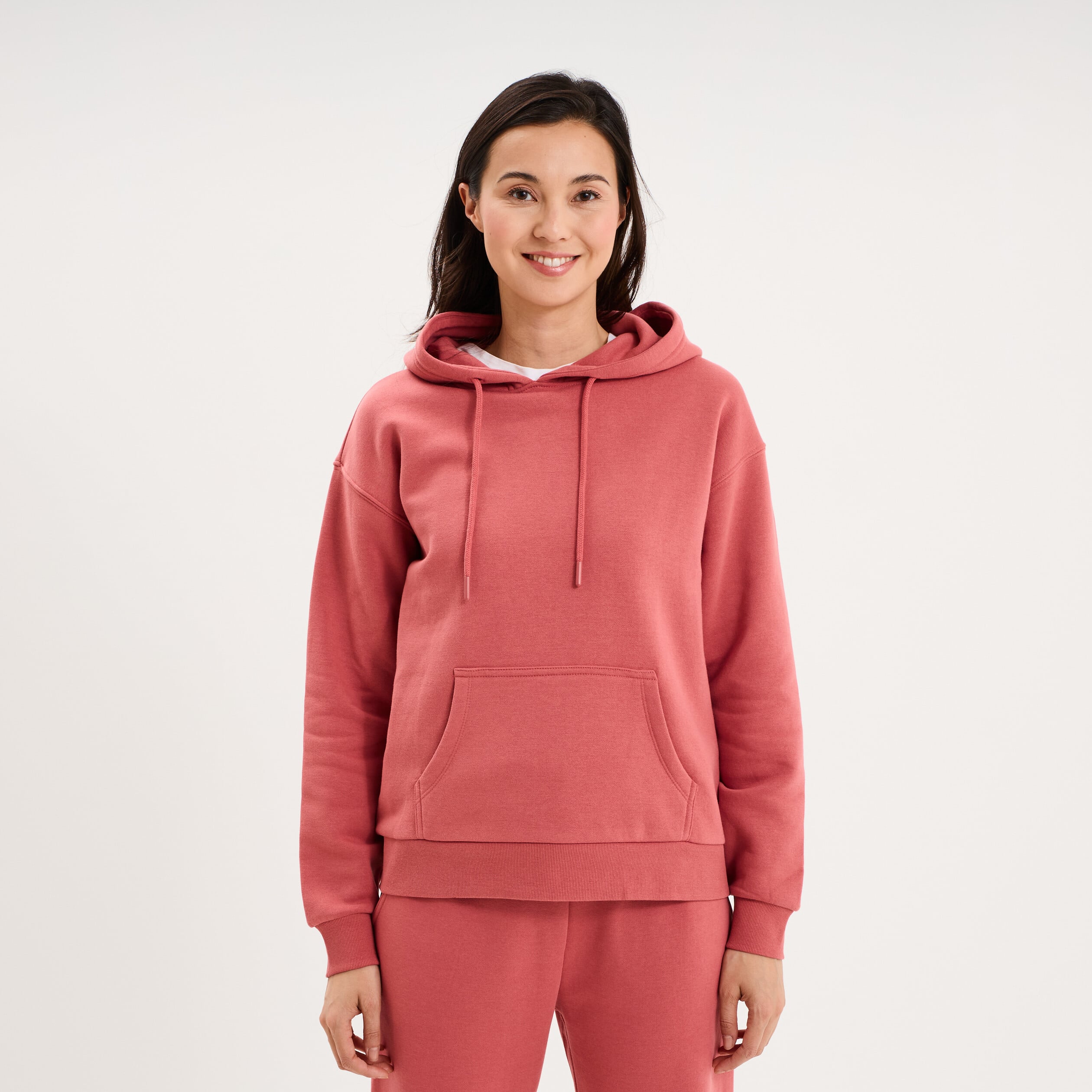 Sweat hoodie 1 poche &agrave; capuche vieux rose femme