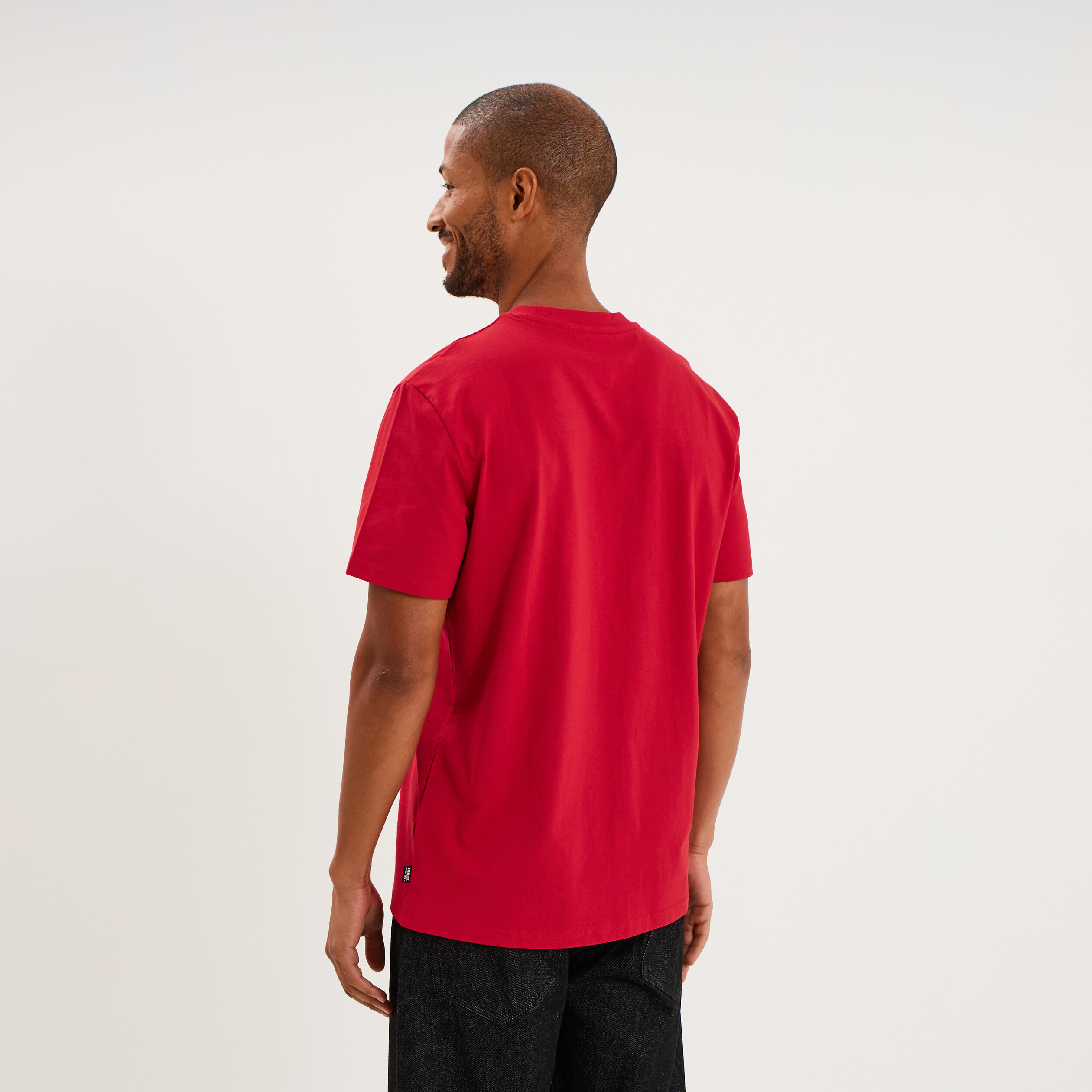 T-shirt droit manches courtes coton rouge fonc&eacute; homme