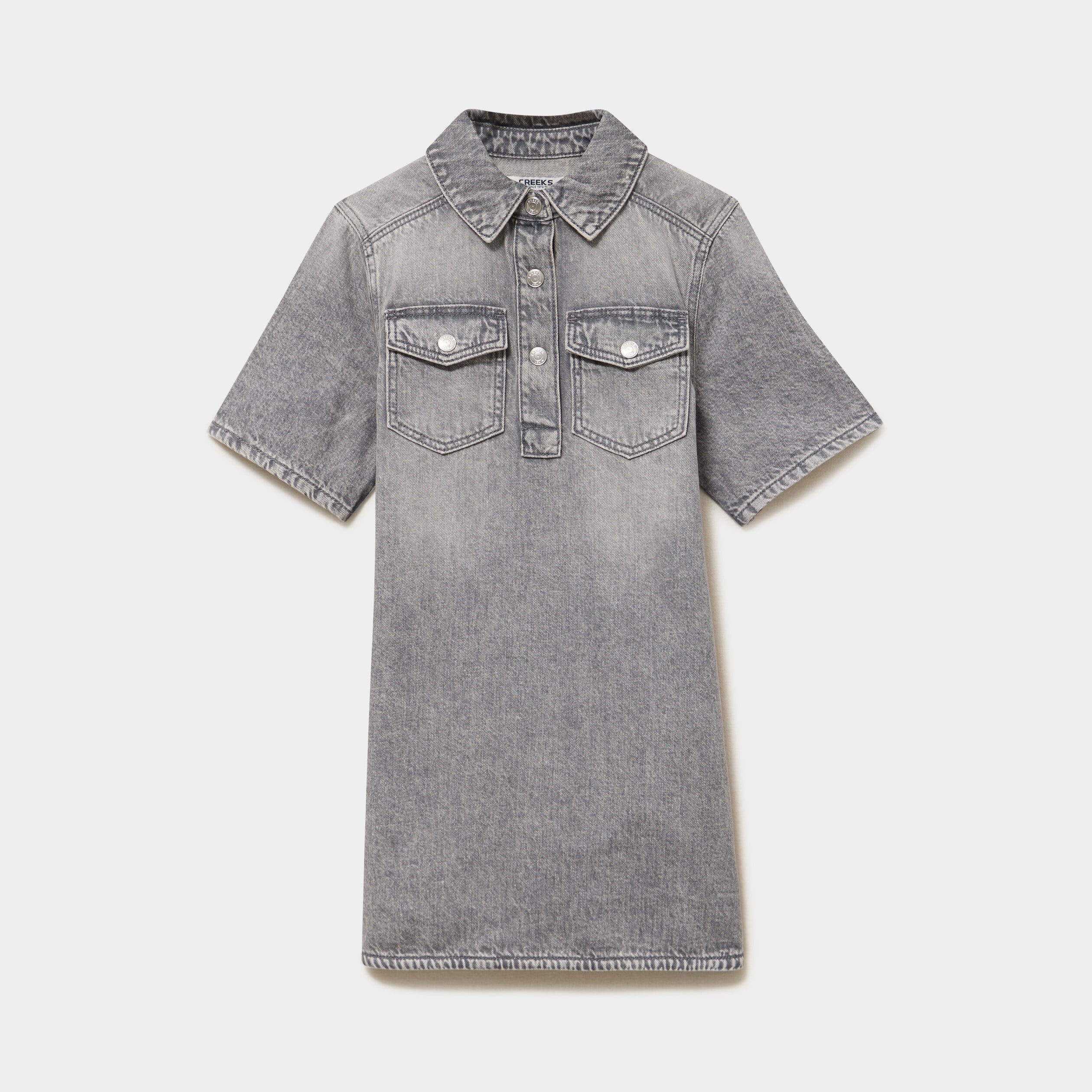 Robe chemise en jean courte coton denim gris fille