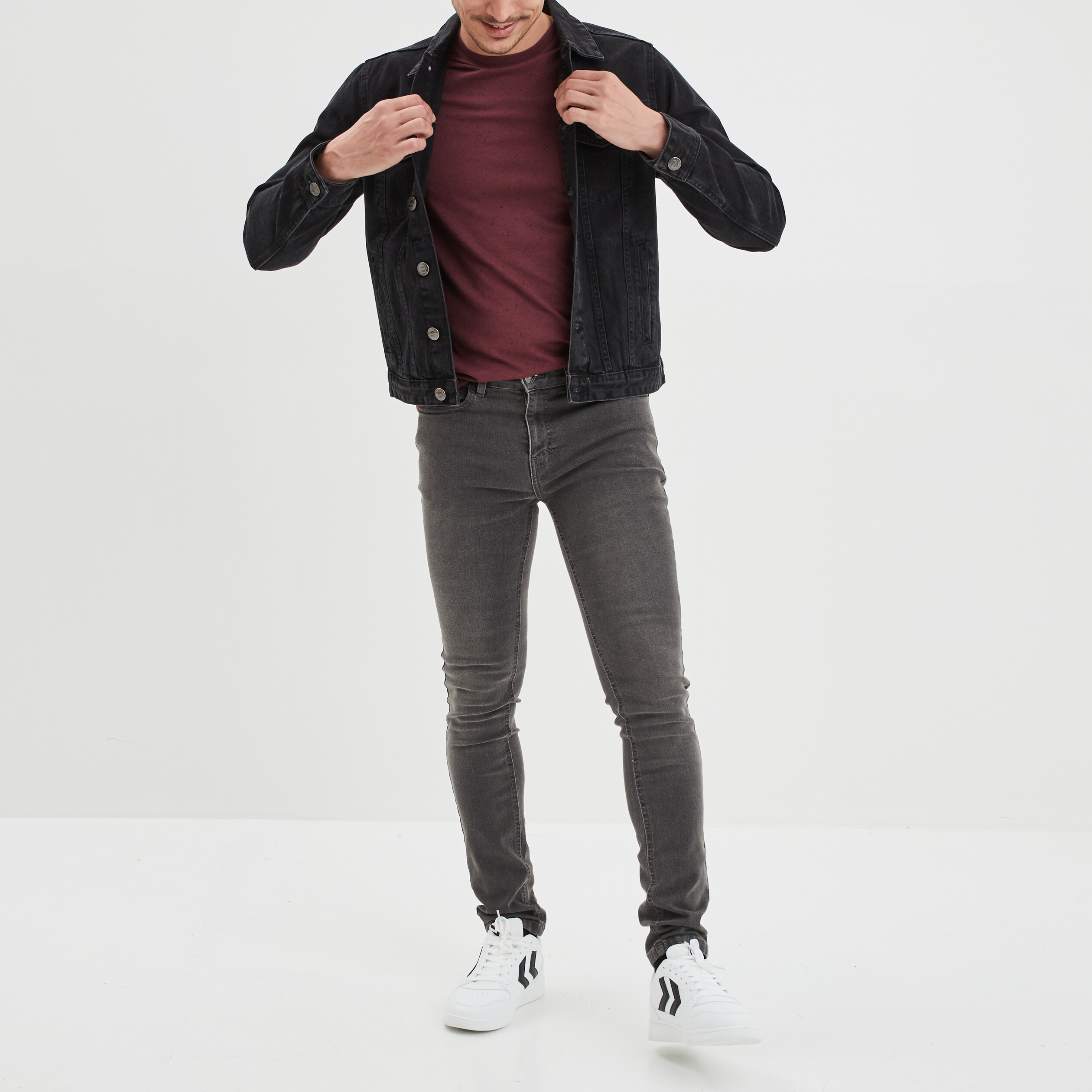Veste droite boutonnée en jean Creeks denim noir homme
