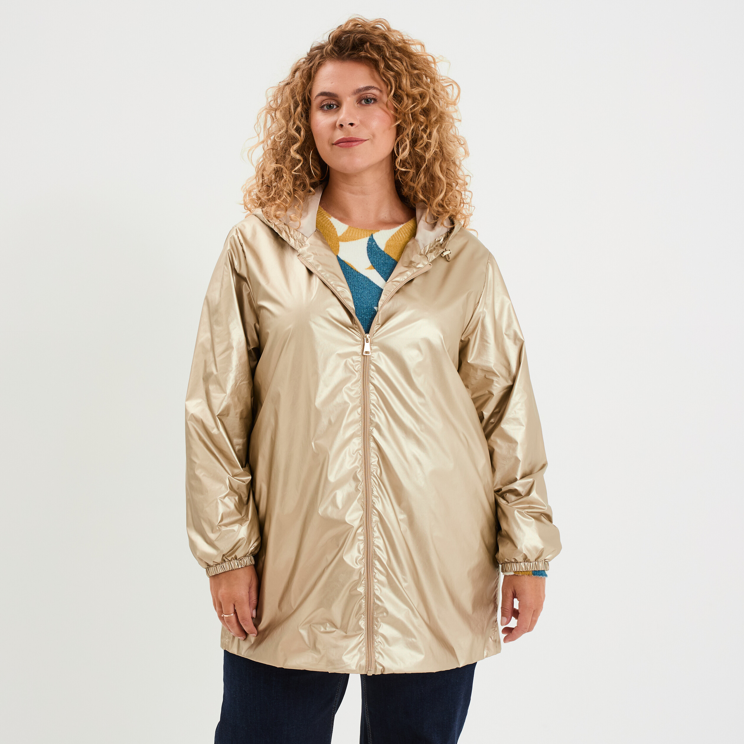 Parka imperméable à capuche jaune or femme grande taille La Halle